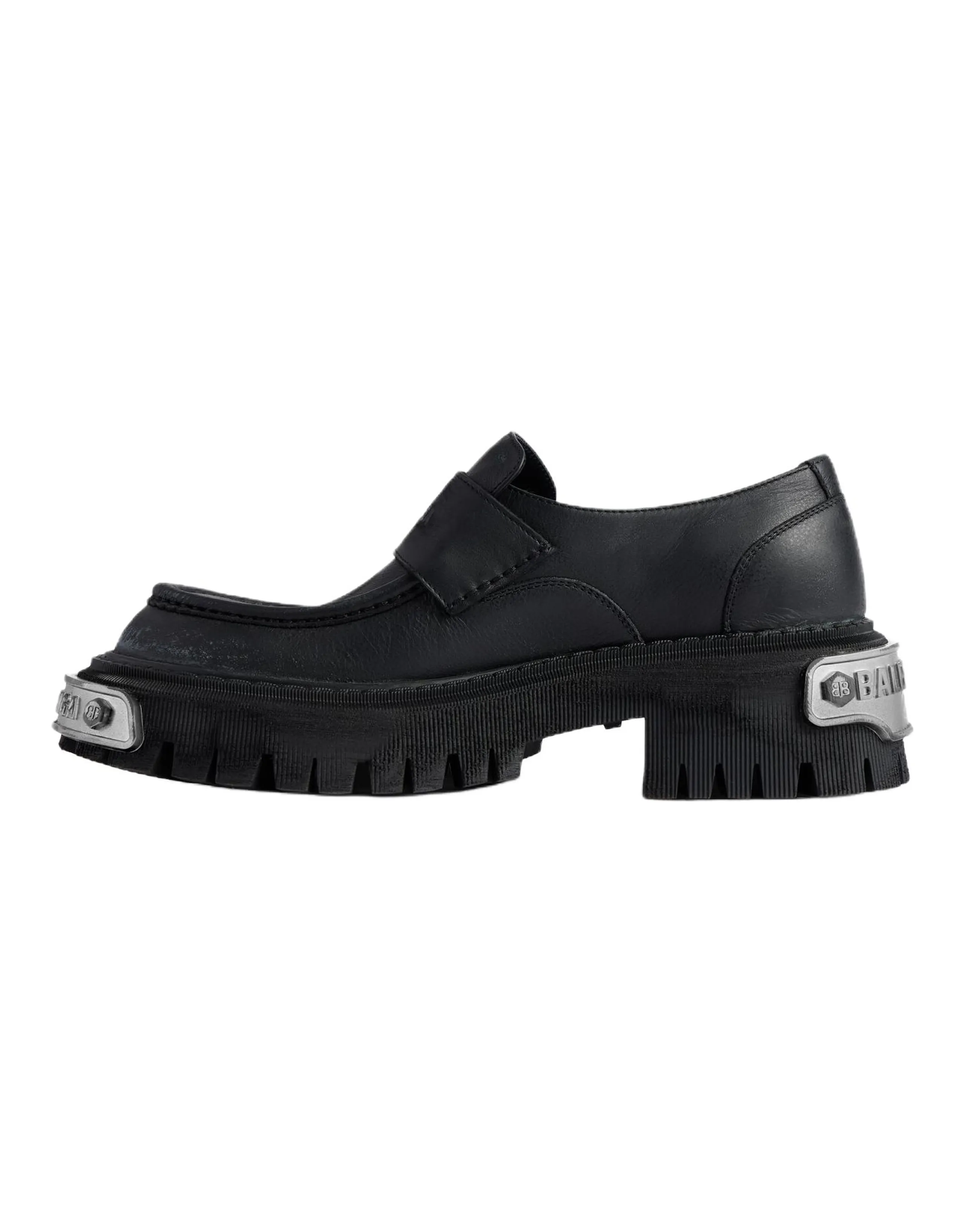 Balenciaga Tractor Cow Leather Distressed Effect Nameplate Logo Platform Round Toe Slip-On Casual Shoes Men's Black