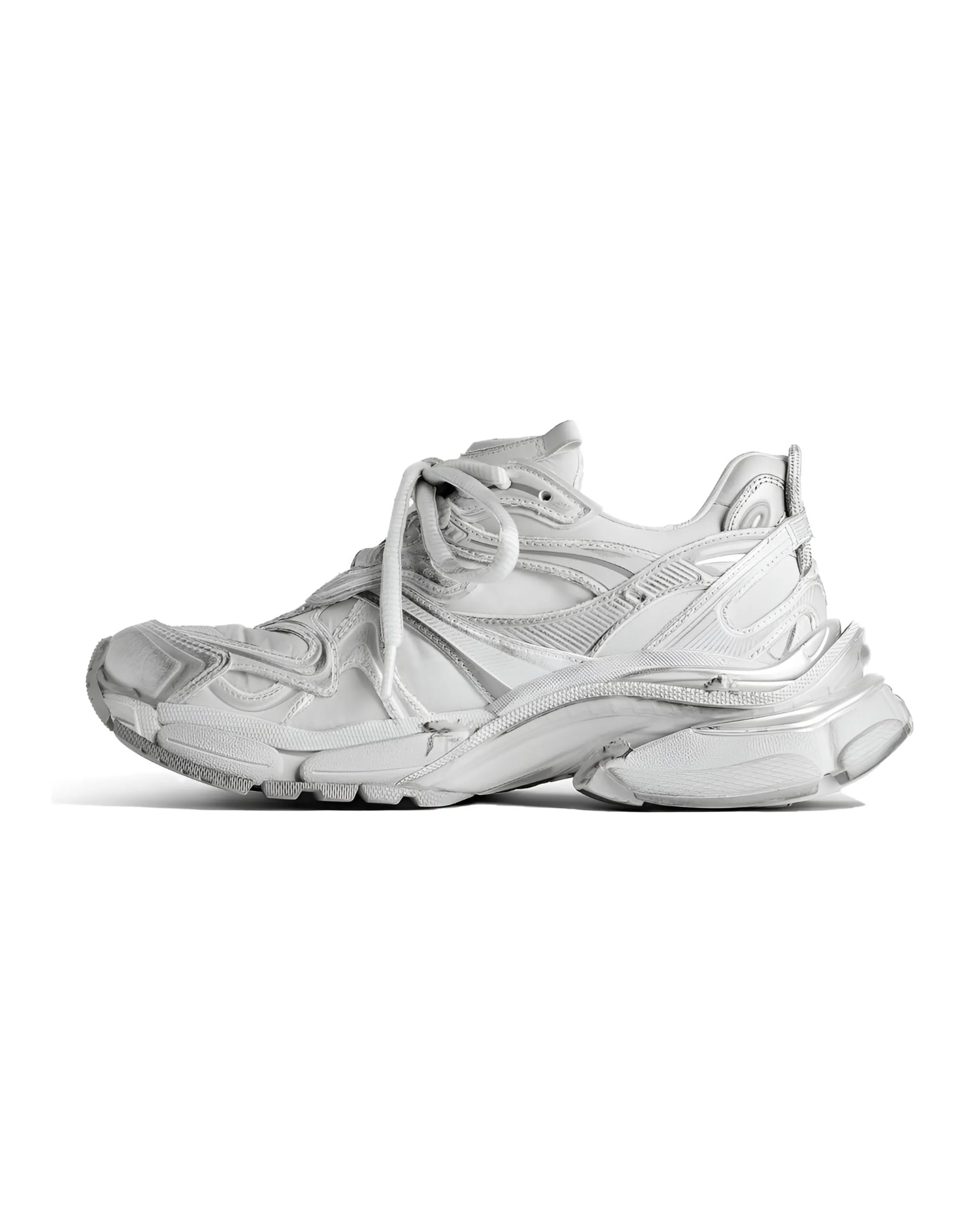 Balenciaga Runner 2.0 Nylon Round Toe Lace-Up Distressed Sneakers Low-Top Dad Shoes Men's Grey Silver