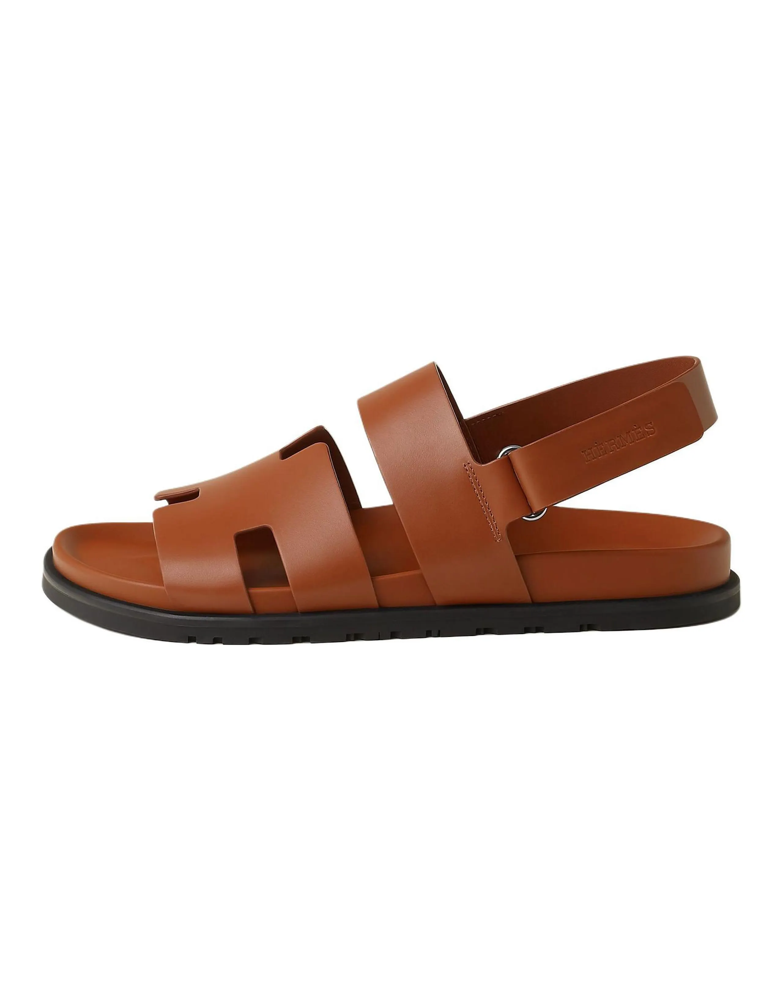 HERMES Genius Calfskin Open-Toe Strap Sandals Men's Brown