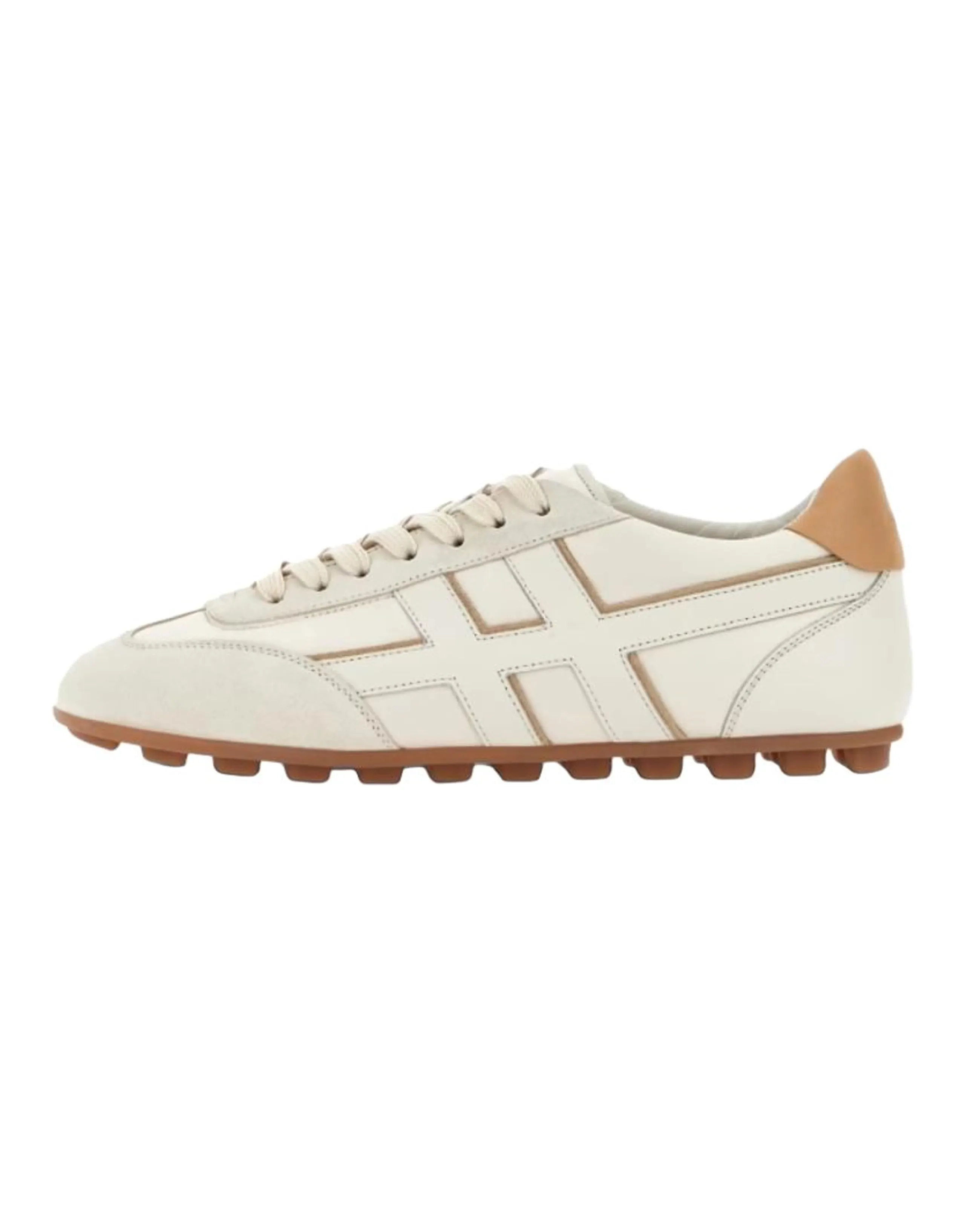HOGAN Runner H693 Split Leather Cow Leather Sheep Leather Round-Toe Lace-Up Thin-Sole Low-Top Casual Shoes Women's Beige