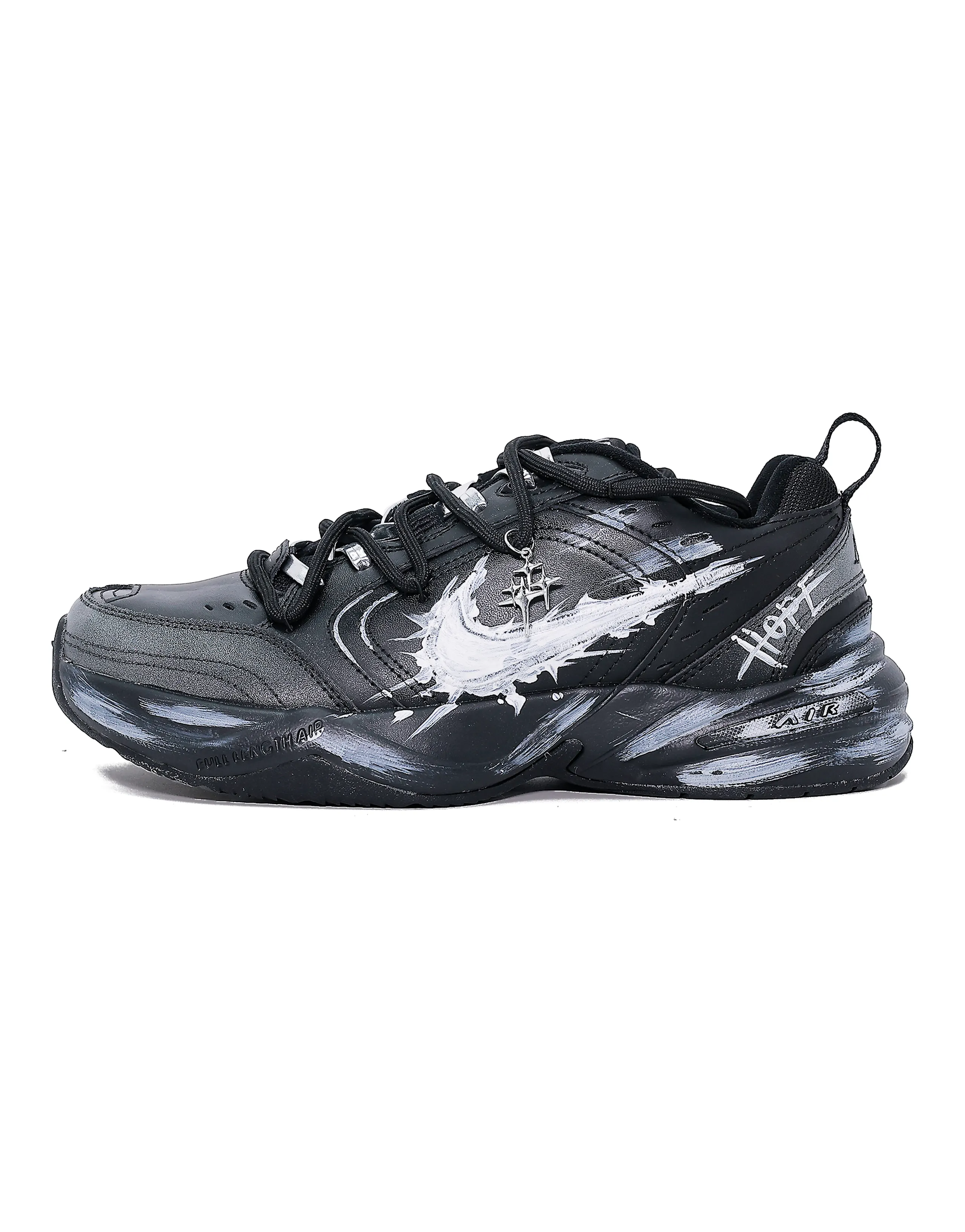 [Custom Sneakers] Nike Air Monarch 4 Leather 'Night Trace' Hand-Painted Retro Chunky Sneakers Unisex Grey White