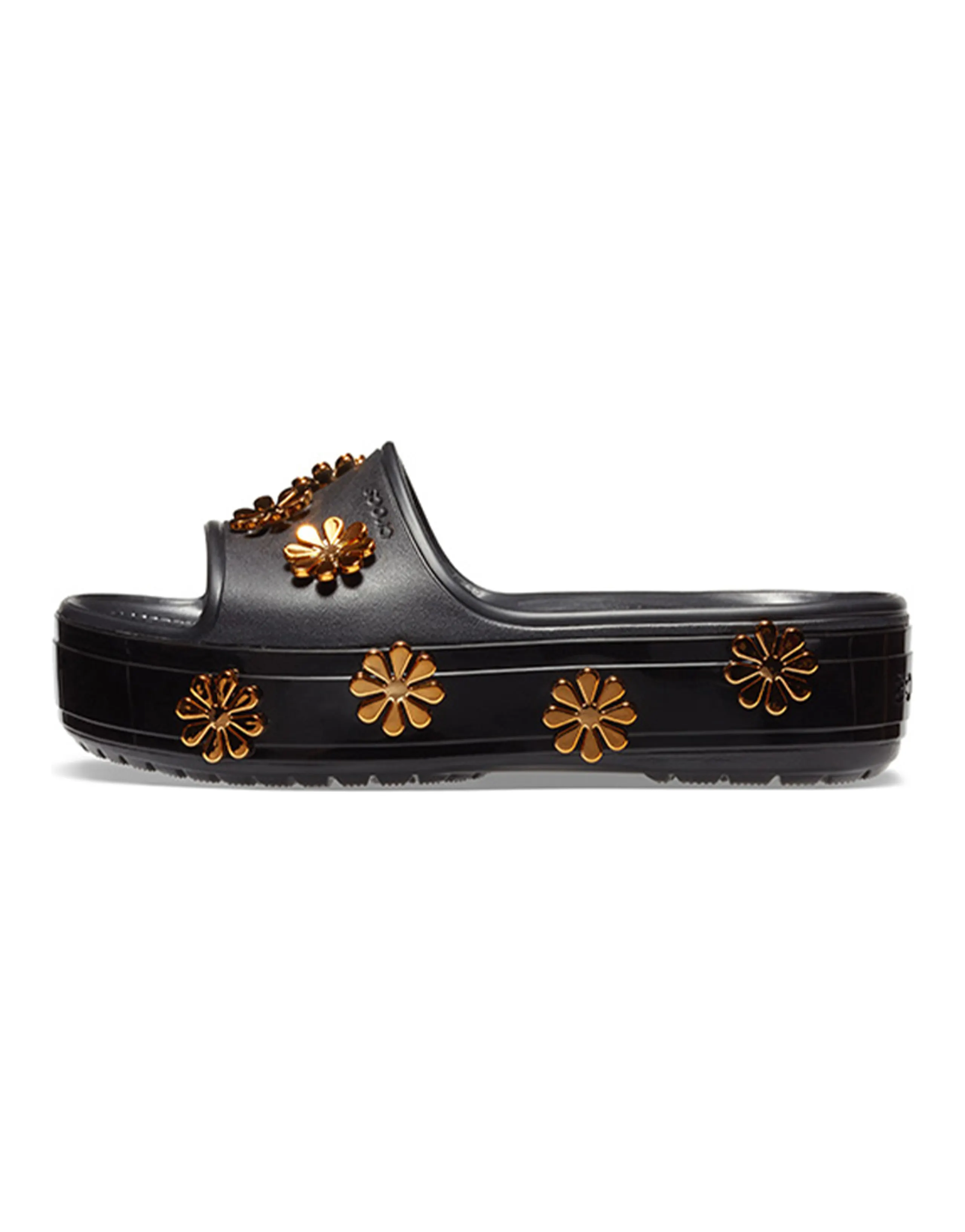 Crocs Cb Platform Metallicblooms Sld Simple Casual Thick Sole Slides Black