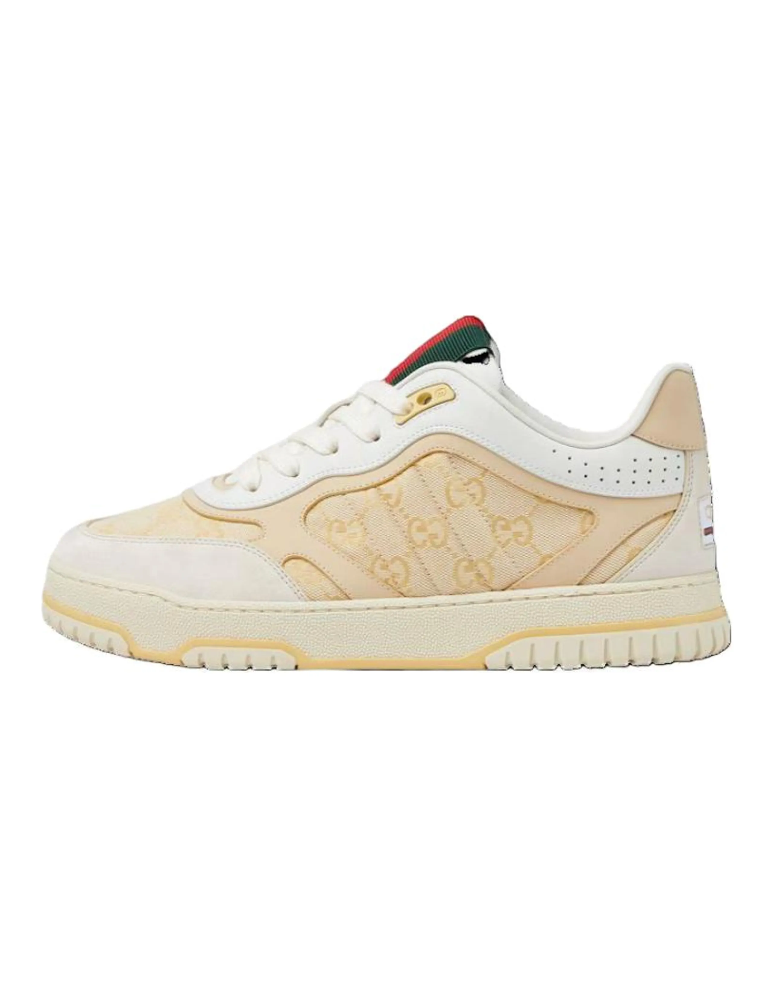 GUCCI Re-Web Suede Canvas Round Toe Lace-Up Low-Top Sneakers Men's Beige