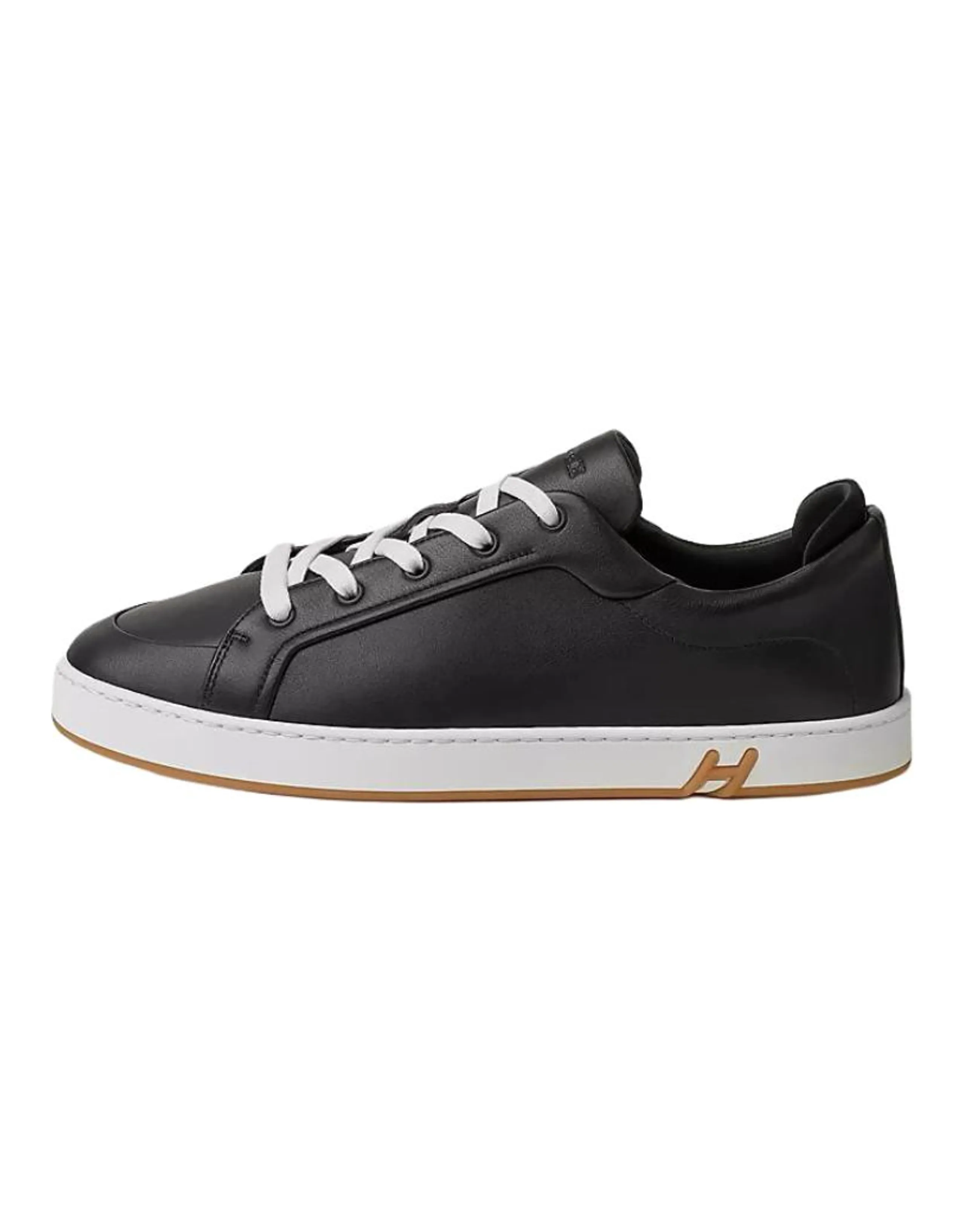HERMES Calfskin Round Toe Lace-Up Low-Top Skate Shoes Men's Black