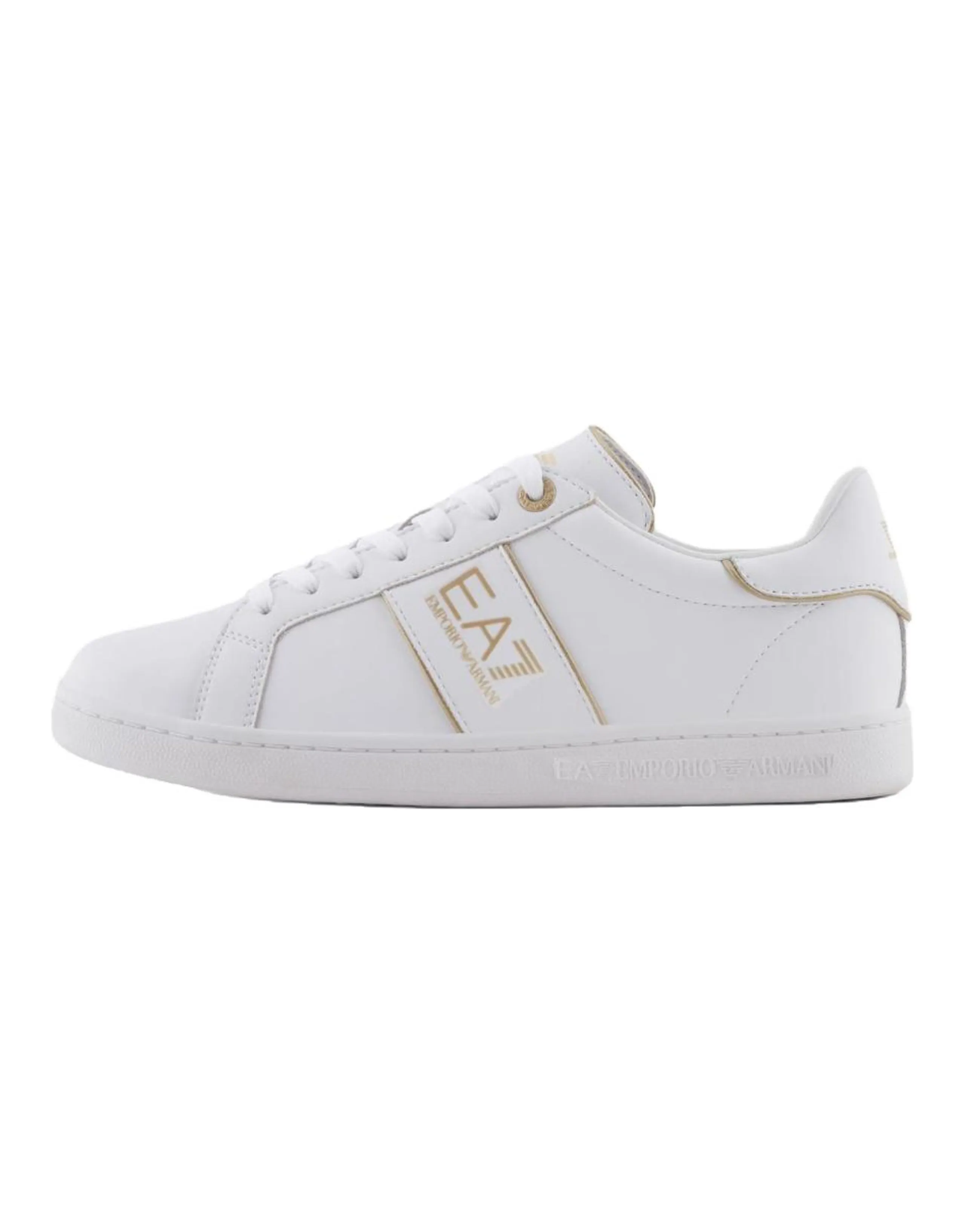 EMPORIO ARMANI EA7 Cow Leather Color-Blocking Trim Round Toe Lace-Up Low-Top Sneakers Men's White