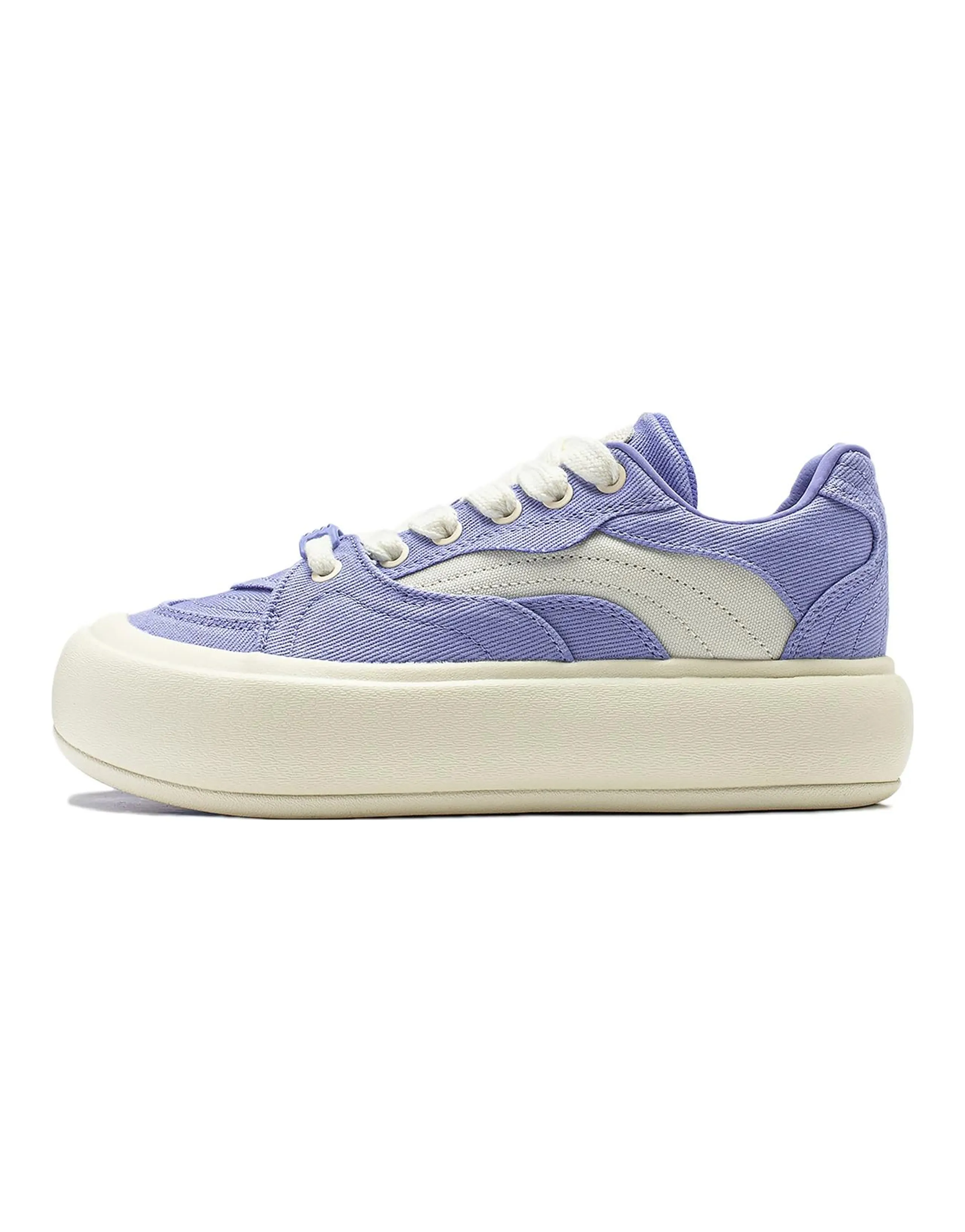 LiNing Puff Platform Slip-Resistant Low-Top Casual Shoes Women's Purple White