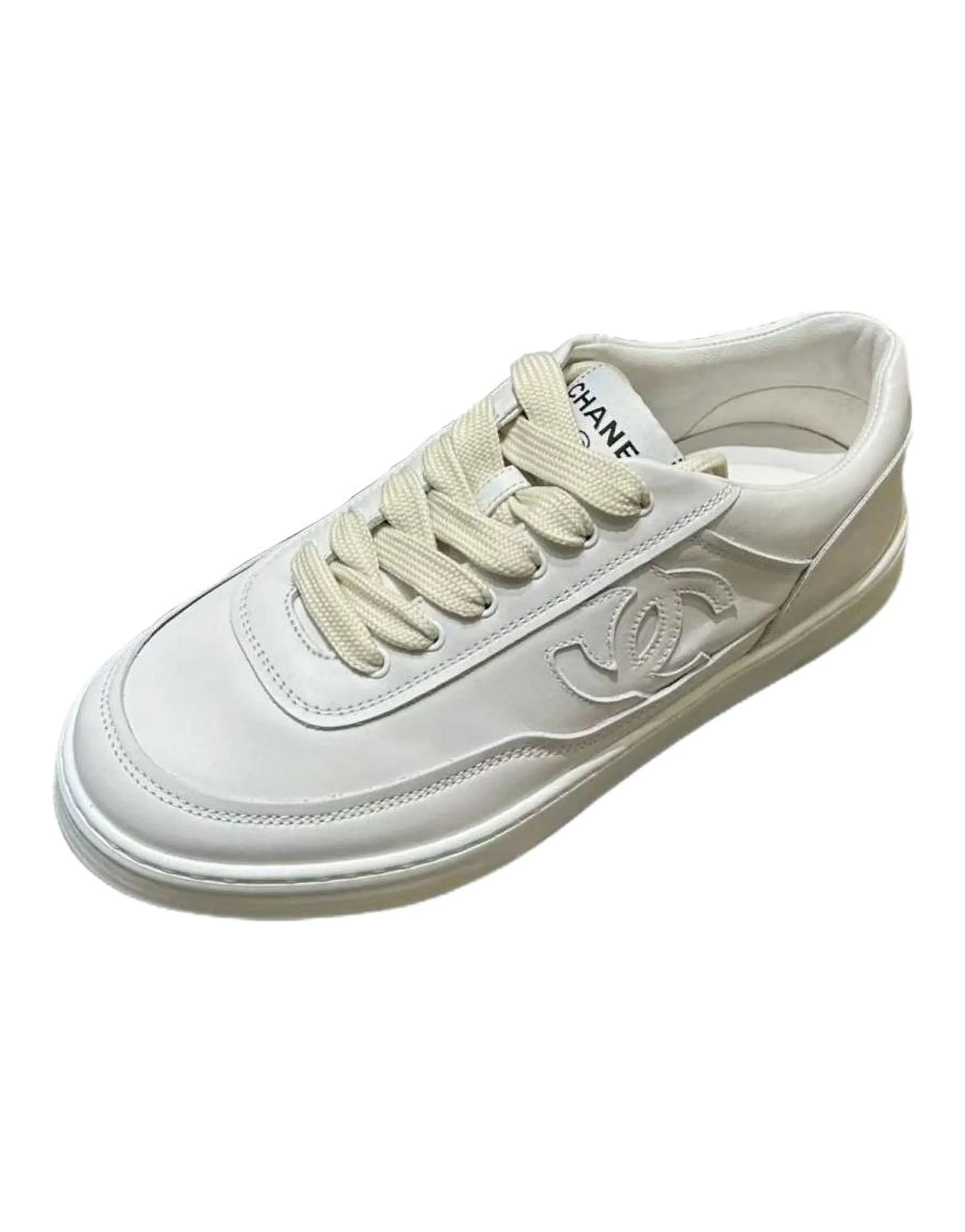 CHANEL 24P Suede Round-Toe Lace-Up Low-Top Skate Shoes Women's White