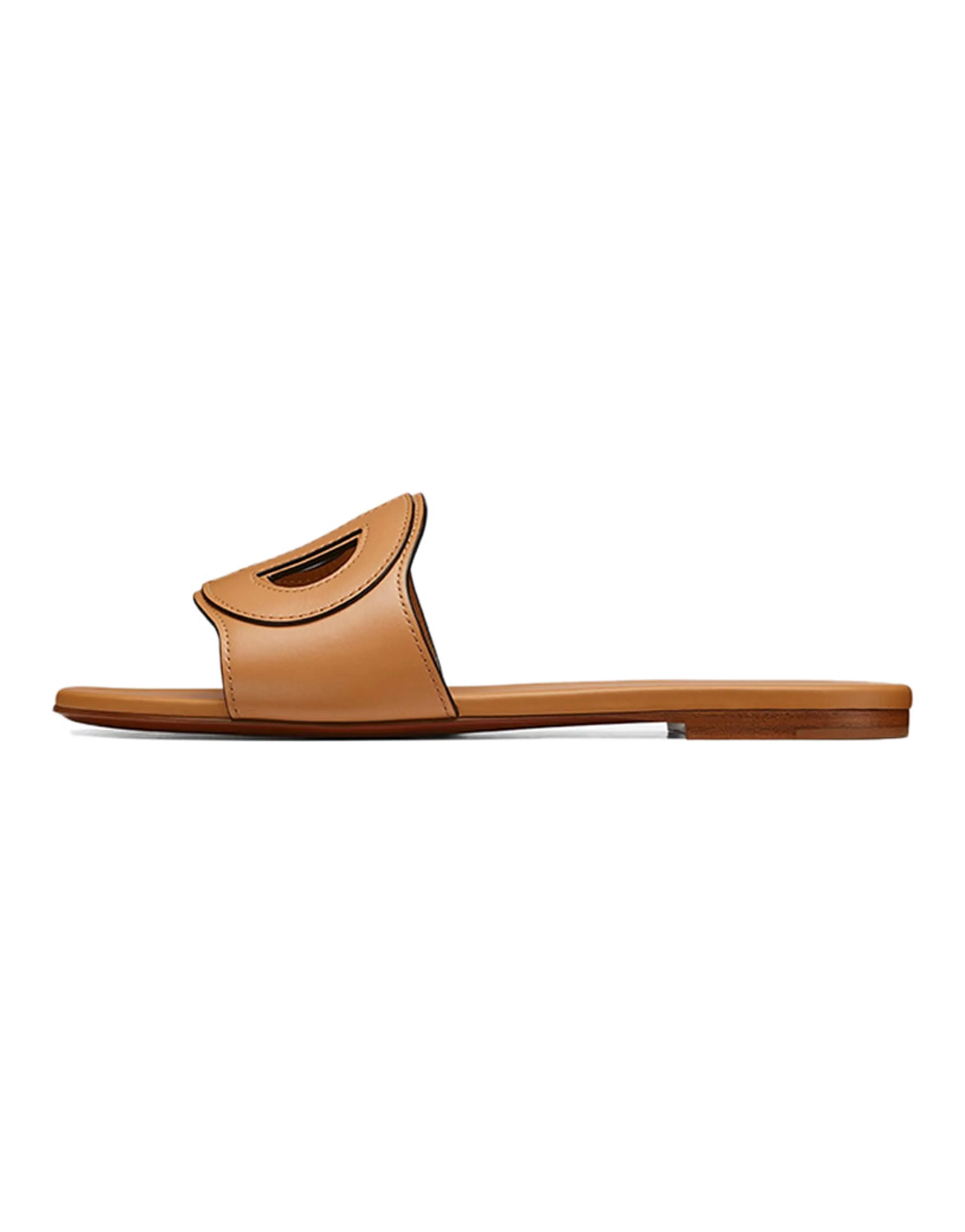 DIOR D-Club Pig Nose Top Grain Cowhide Trendy Comfortable Slide Sandals Women's Camel