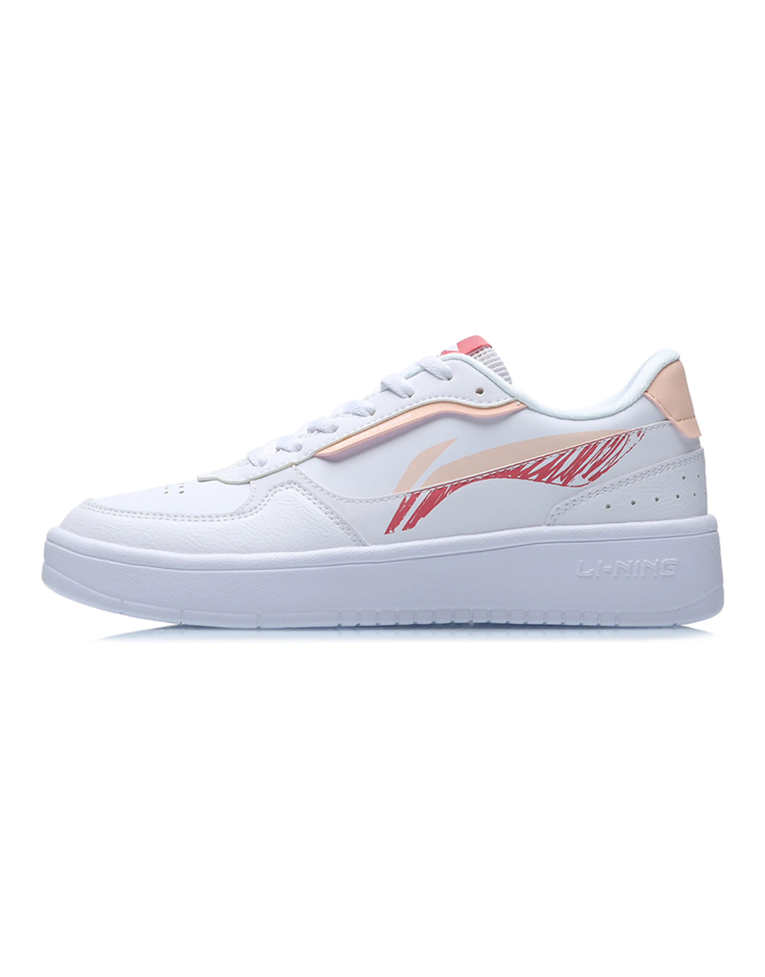 LiNing Slip-Resistant Breathable Lightweight Balance Wear-Resistant Low-Top Skateboard Shoes Women's White Apricot Red