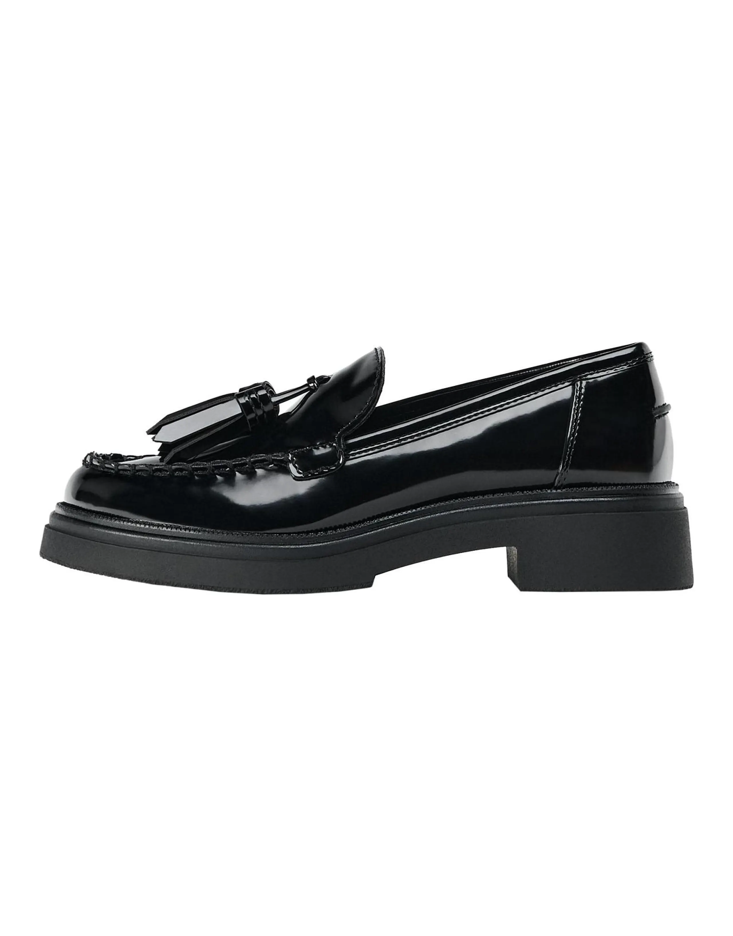ZARA Slip-On Loafers with Tassel Patent Leather Effect 4cm Women's Black