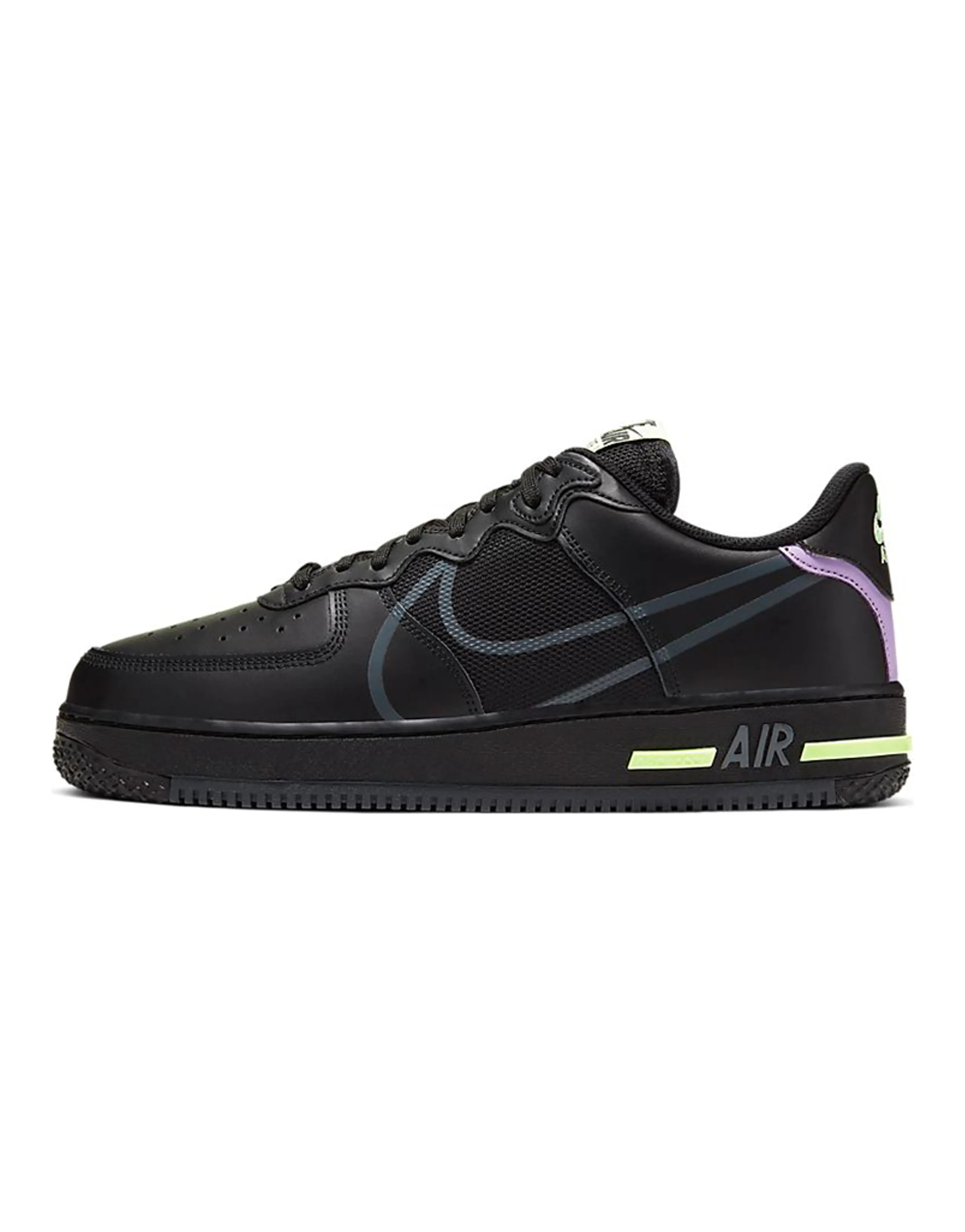 Nike Air Force 1 React Black Violet Star Barely Volt