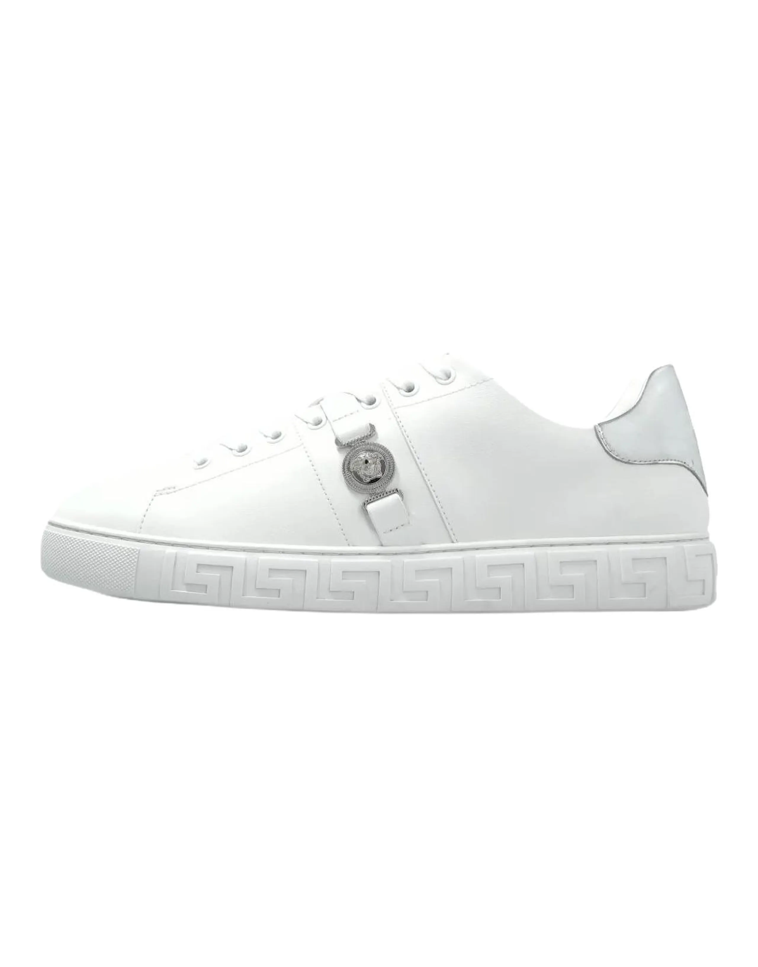 VERSACE Leather Round-Toe Lace-Up Low-Top Sneakers Men's White