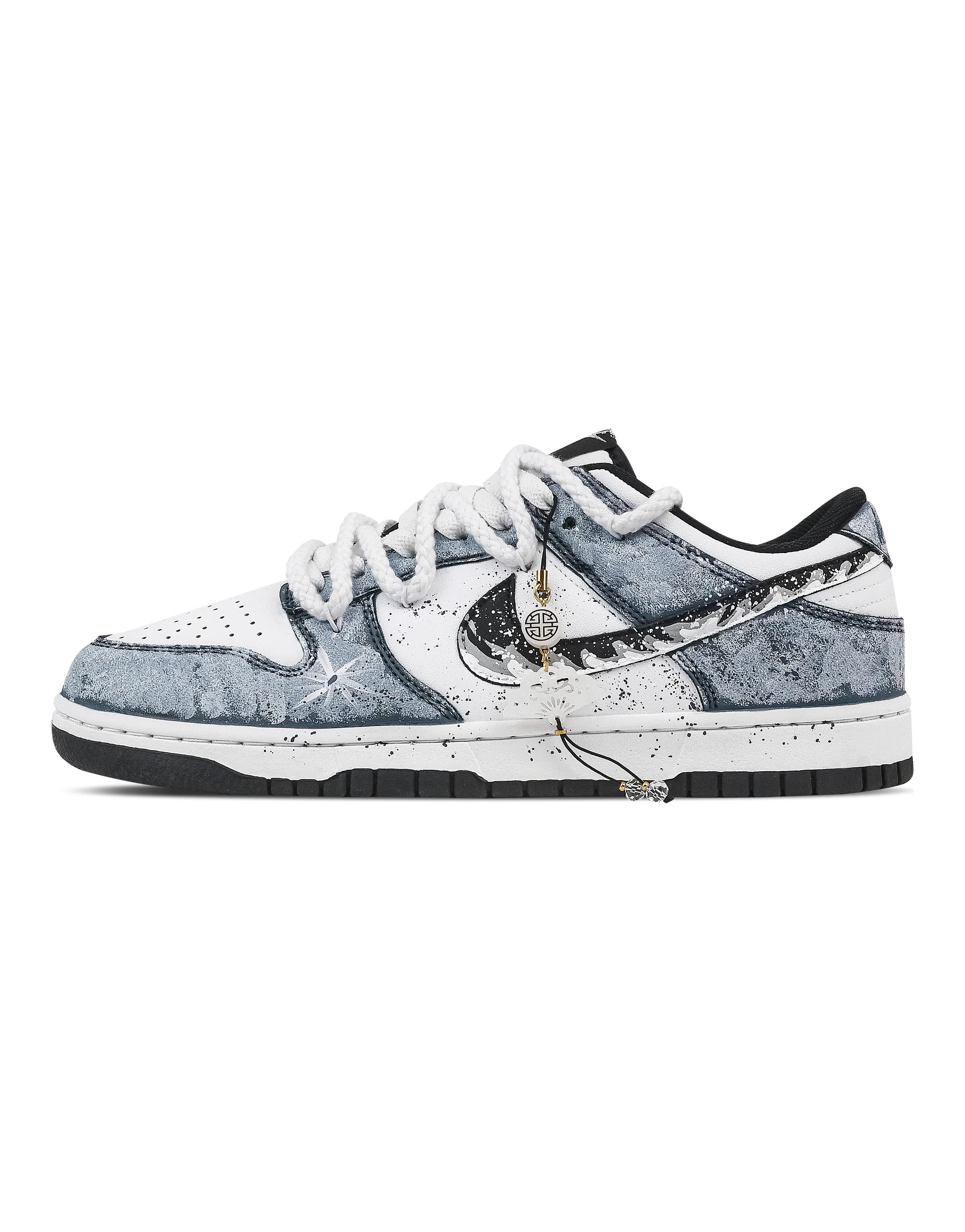Custom Nike Dunk 'Ink Wave Starfall' Leather Low-Top Skate Shoes Unisex White Blue