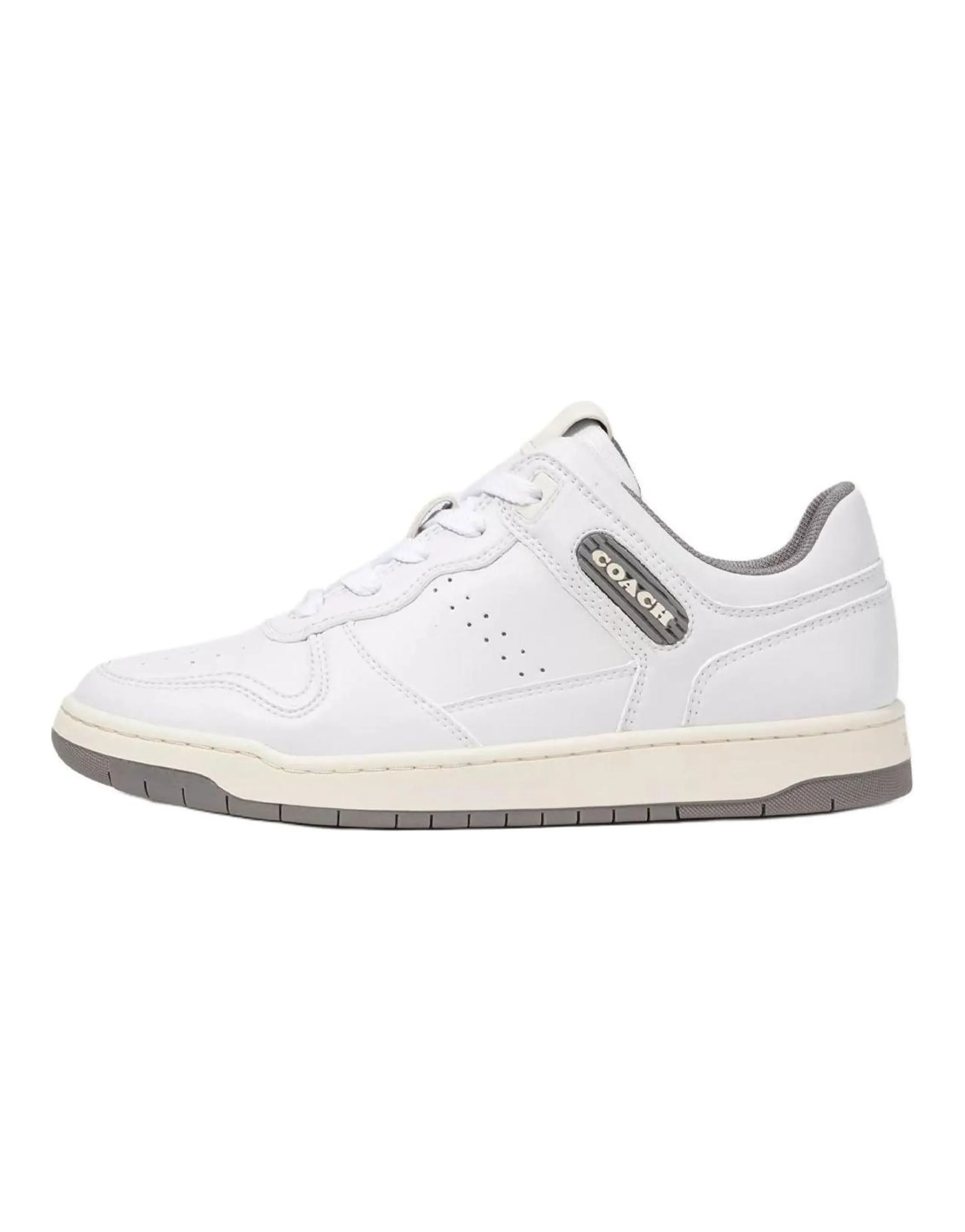 COACH C201 Leather Round-Toe Lace-Up Low-Top Skate Shoes Women's White