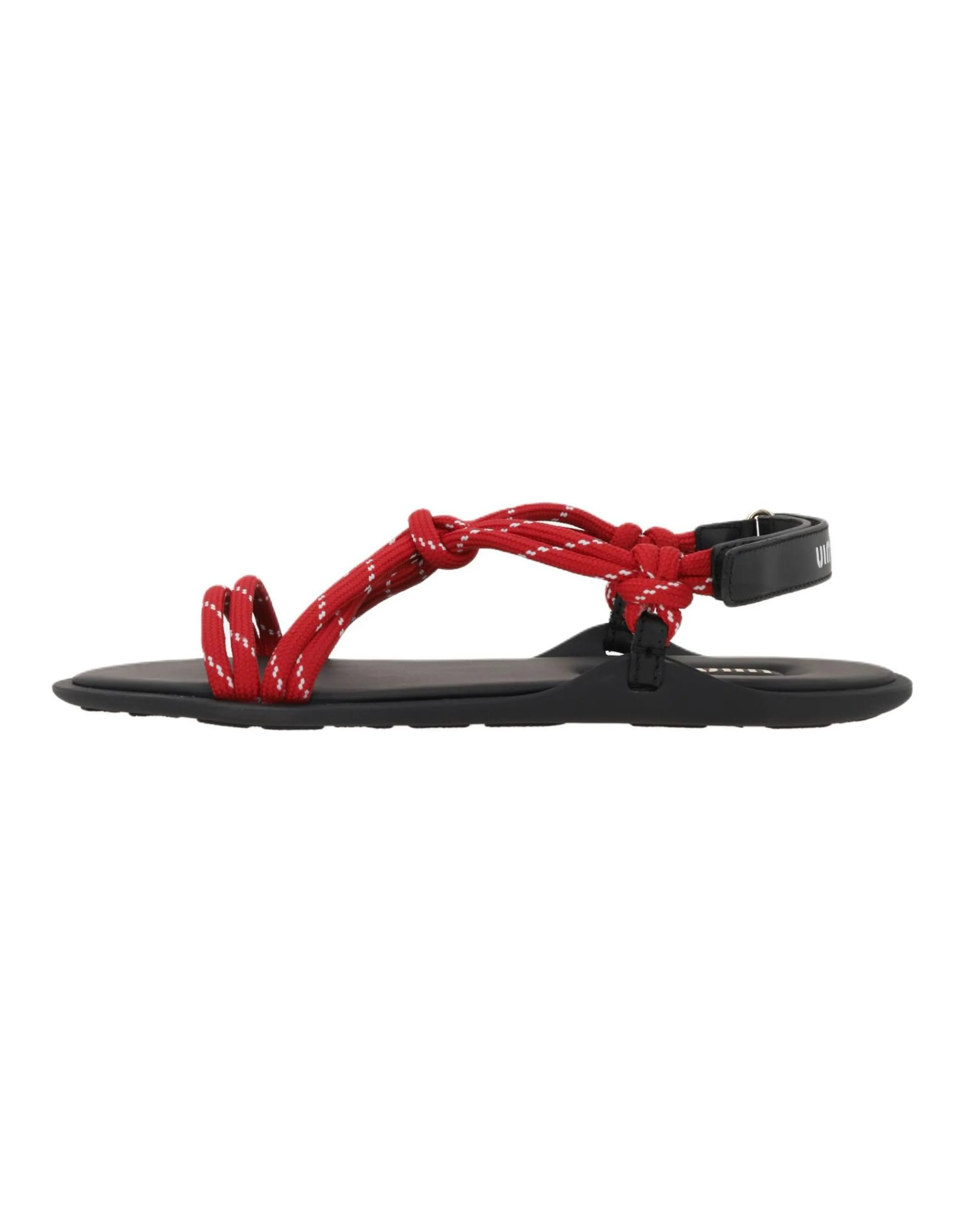 MIU MIU Fabric & Calfskin Round Toe Flat One-Strap Sandals Women's Red