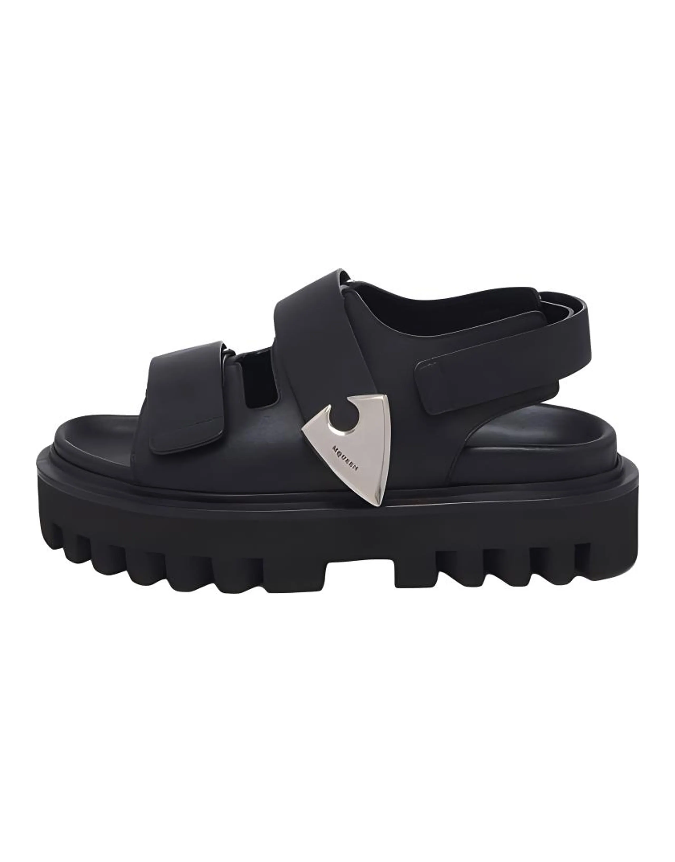 Alexander McQueen Parachute Calfskin Round-Toe Hook-and-Loop Strap Sandals 5cm Women's Black
