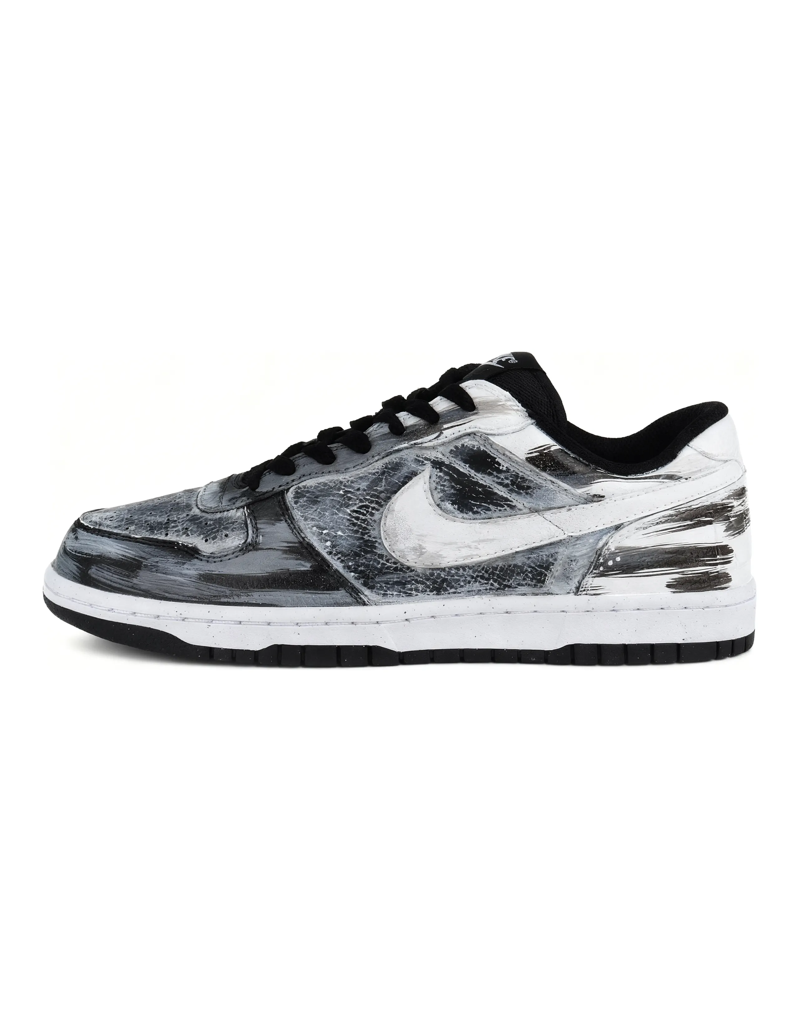 Custom Sneakers Nike Big 'Silver Scale Ink' Retro Distressed Crack Texture Niche Cool Artistic Graffiti Versatile Wear-Resistant Low-Top Skate Shoes Men's Black White Grey