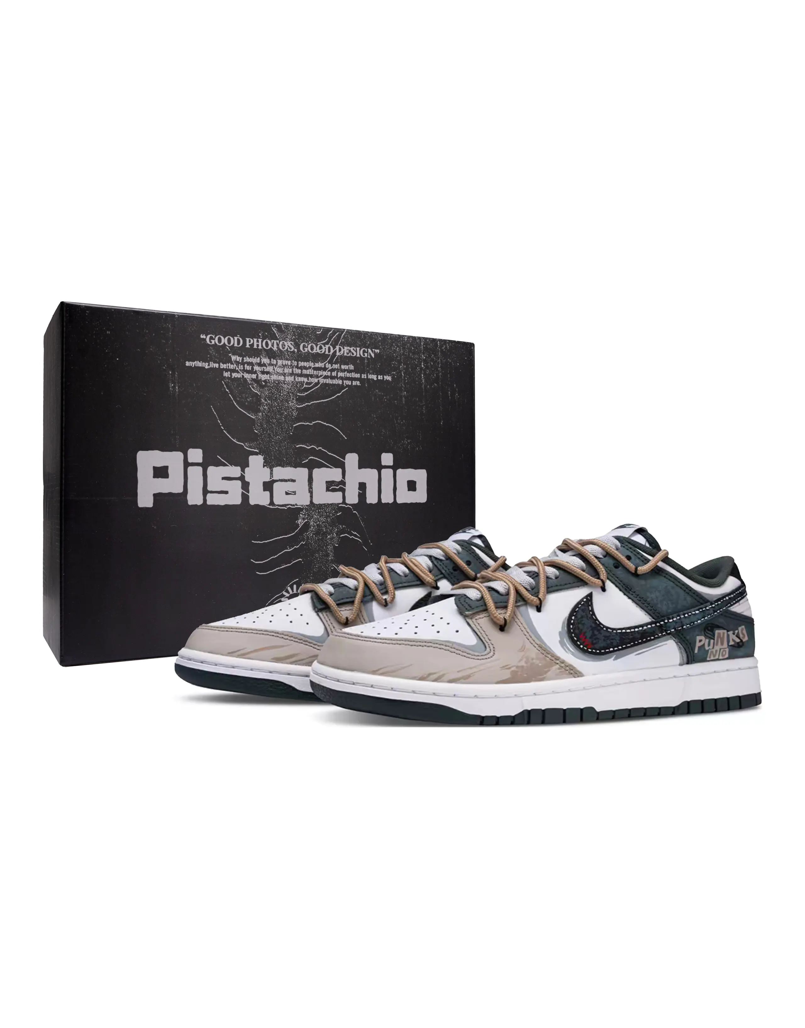 Custom Sneakers Nike Dunk 'Mist Brown Forest Gift Box' Retro Deconstructed Youthful Comfortable Versatile Wear-Resistant Lightweight Low-Top Skate Shoes Unisex White-Brown