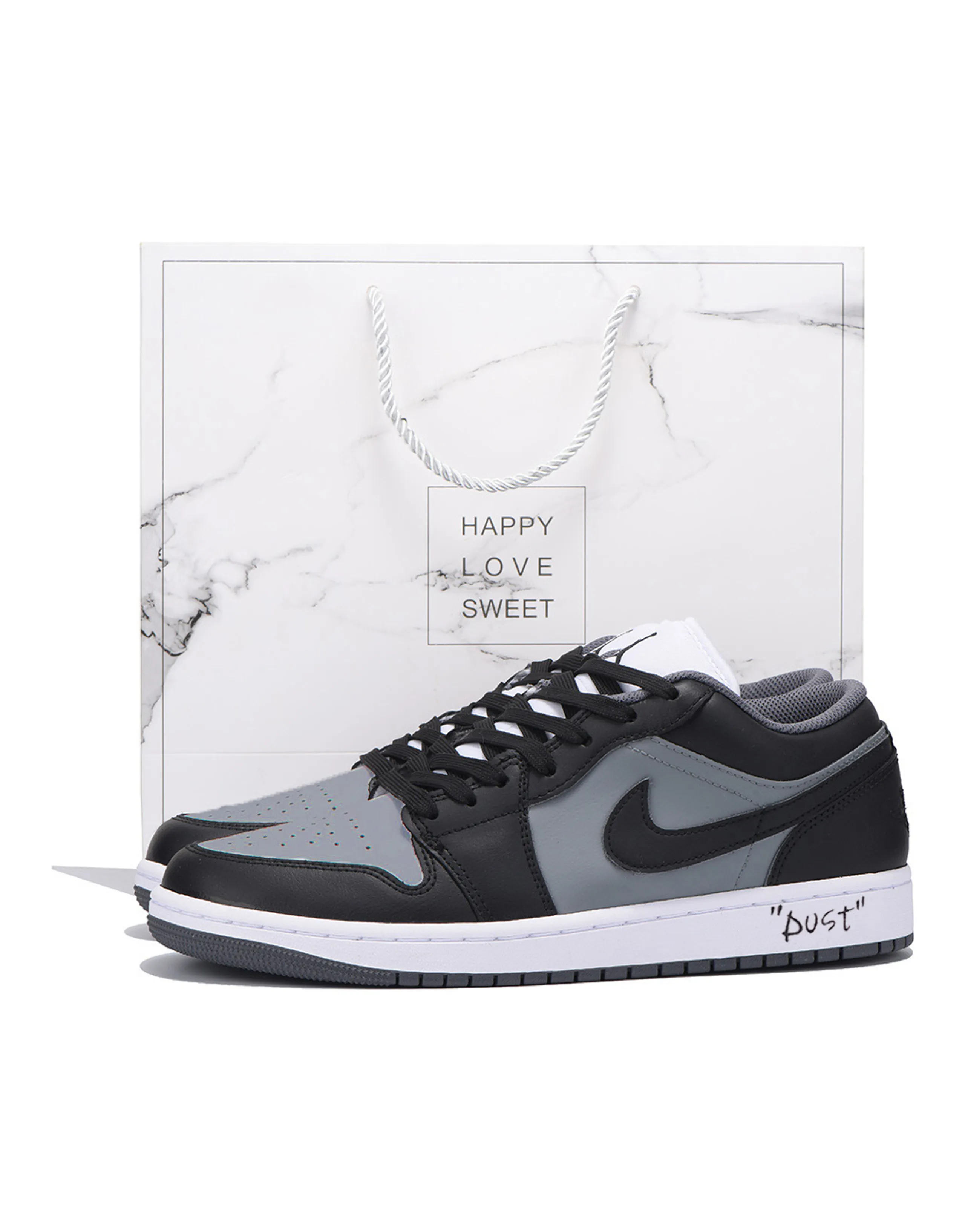 Custom Jordan Air Jordan 1 CNY Gift Box Trendy Versatile Simple Slip-Resistant Wear-Resistant Supportive Low-Top Retro Basketball Shoes Unisex Black Grey