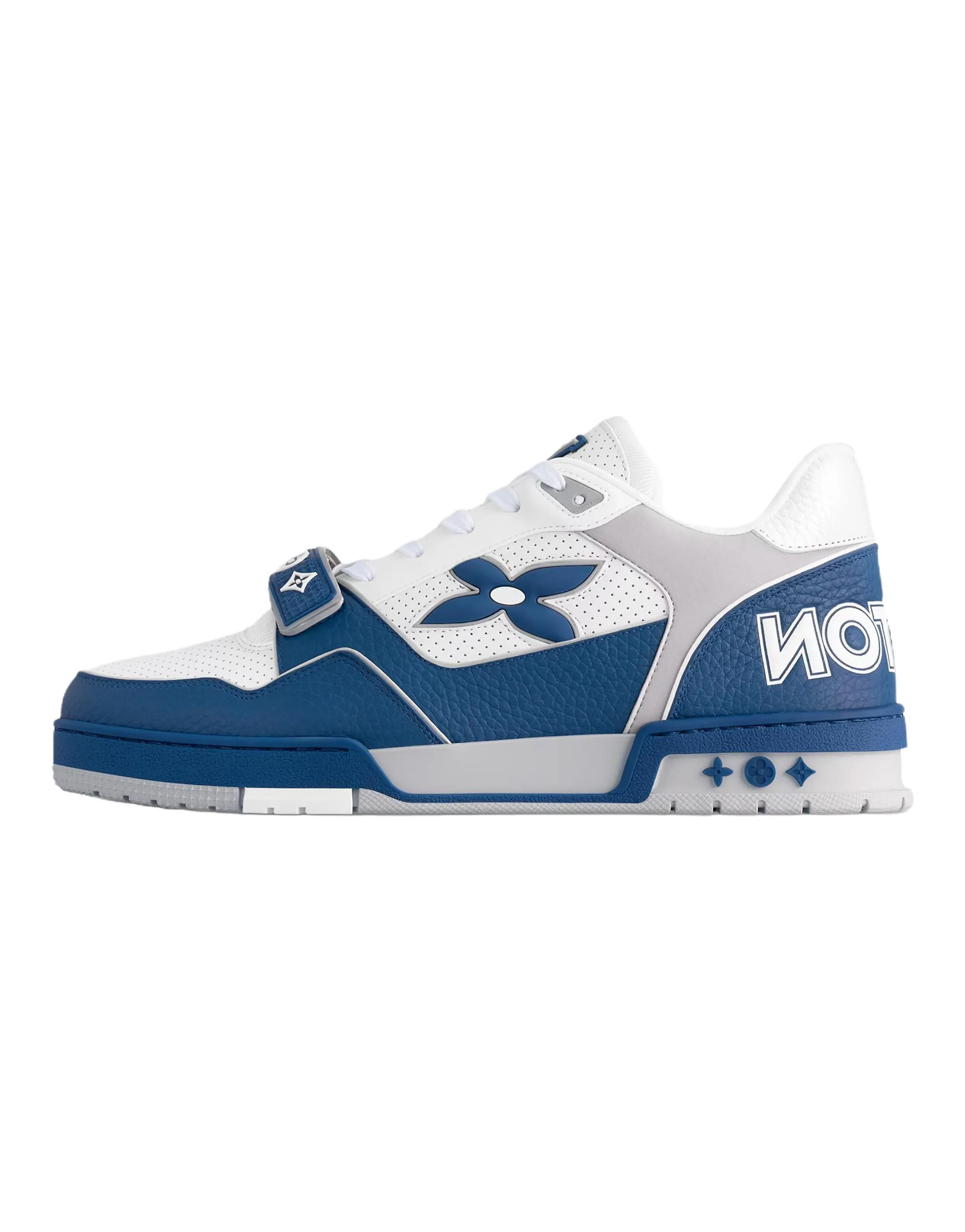LOUIS VUITTON Trainer Calfskin Floral Emblem Low-Top Skate Shoes Men's Blue White