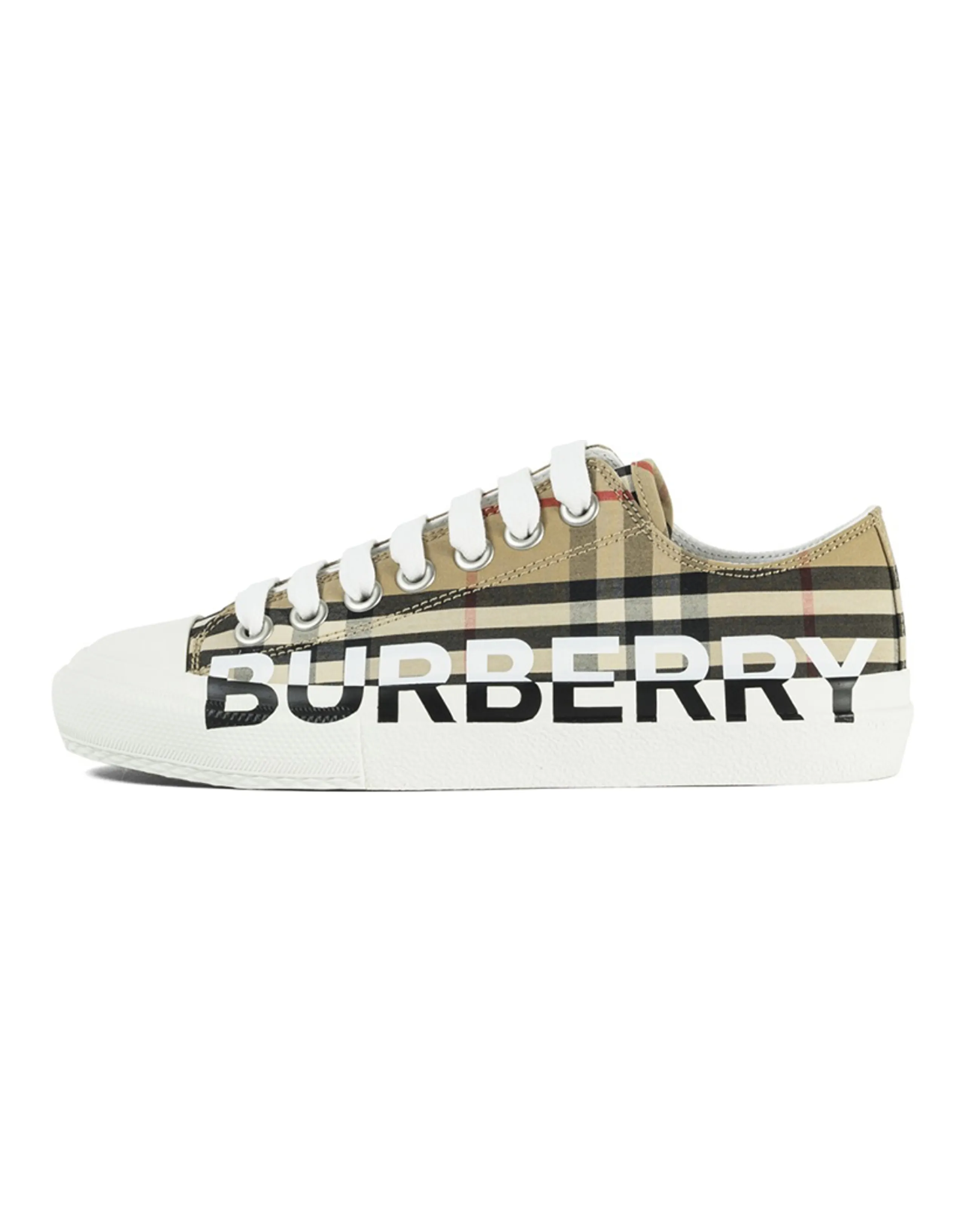Burberry Logo Print Vintage Check Cotton Sneakers Archive Beige Women's
