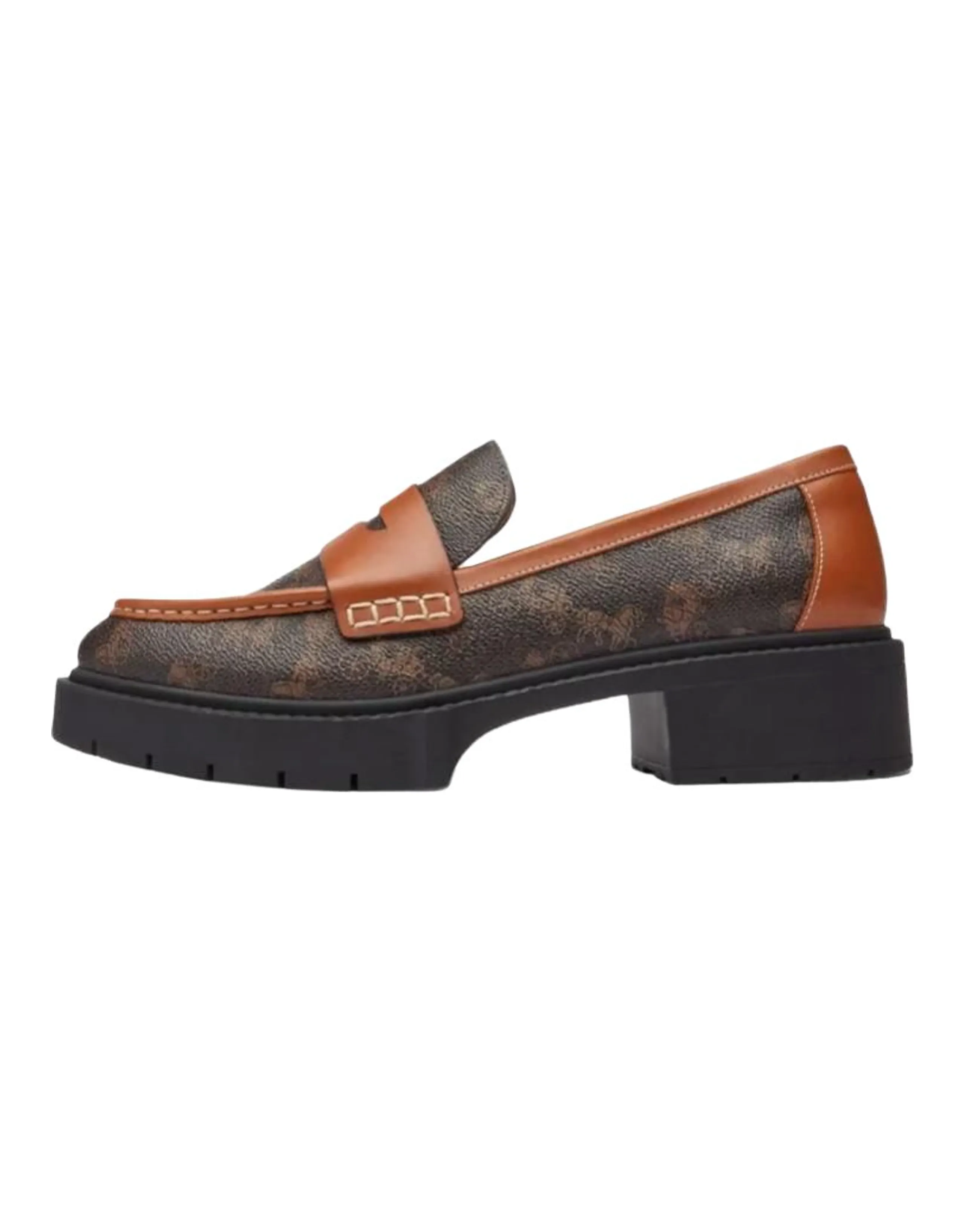 COACH Leah Leather Round-Toe Slip-On Carriage Print Loafer 4cm Women's Brown