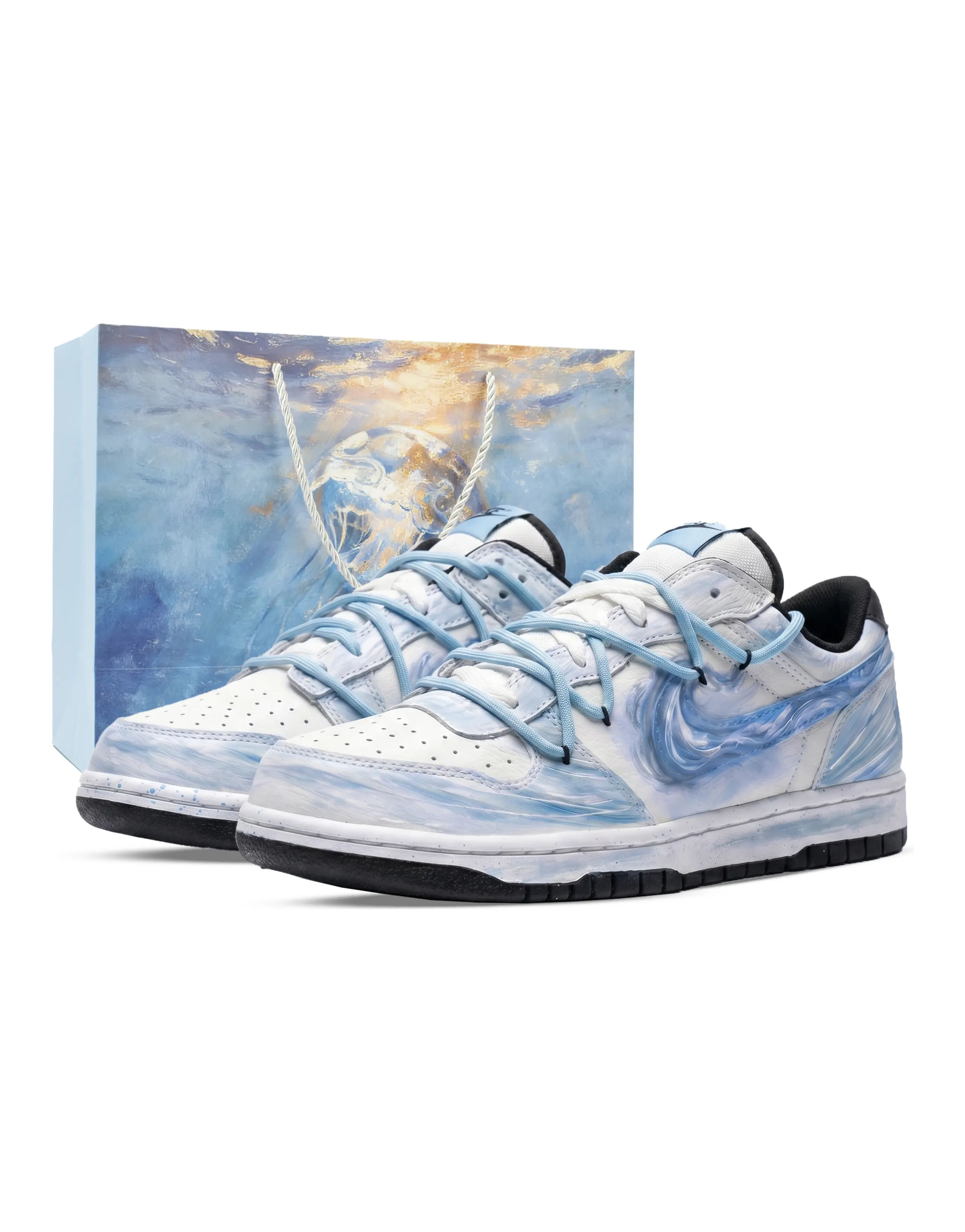 Nike Big Monster Lab "Awake in Mountains and Seas" Special Gift Bag Line Gradient Deconstructed Double Laces Comfortable Versatile Simple Elegant Low-Top Skate Shoes Unisex White/Blue