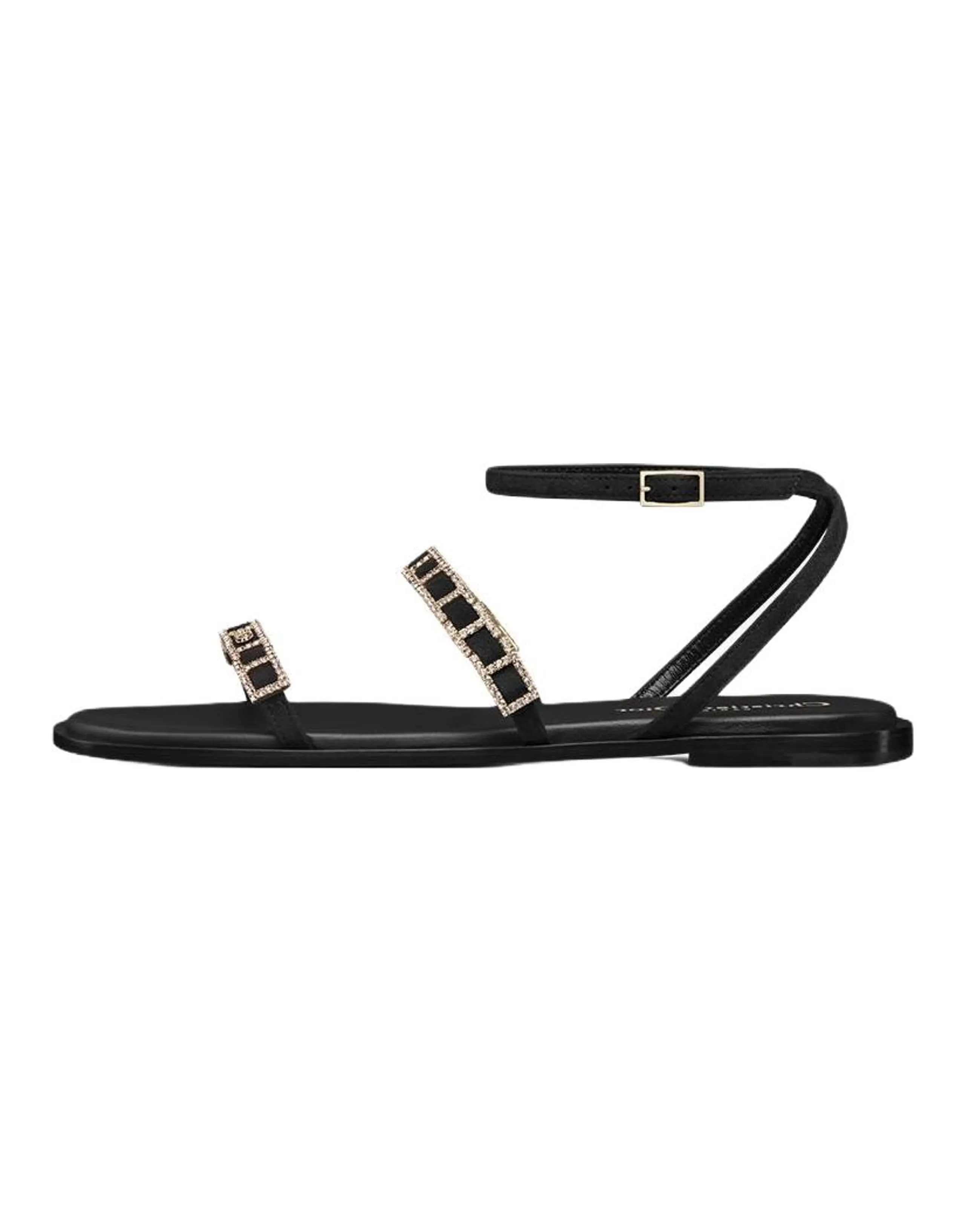 DIOR Diorissime Goatskin Round Toe Buckle Strap Sandals Women's Black