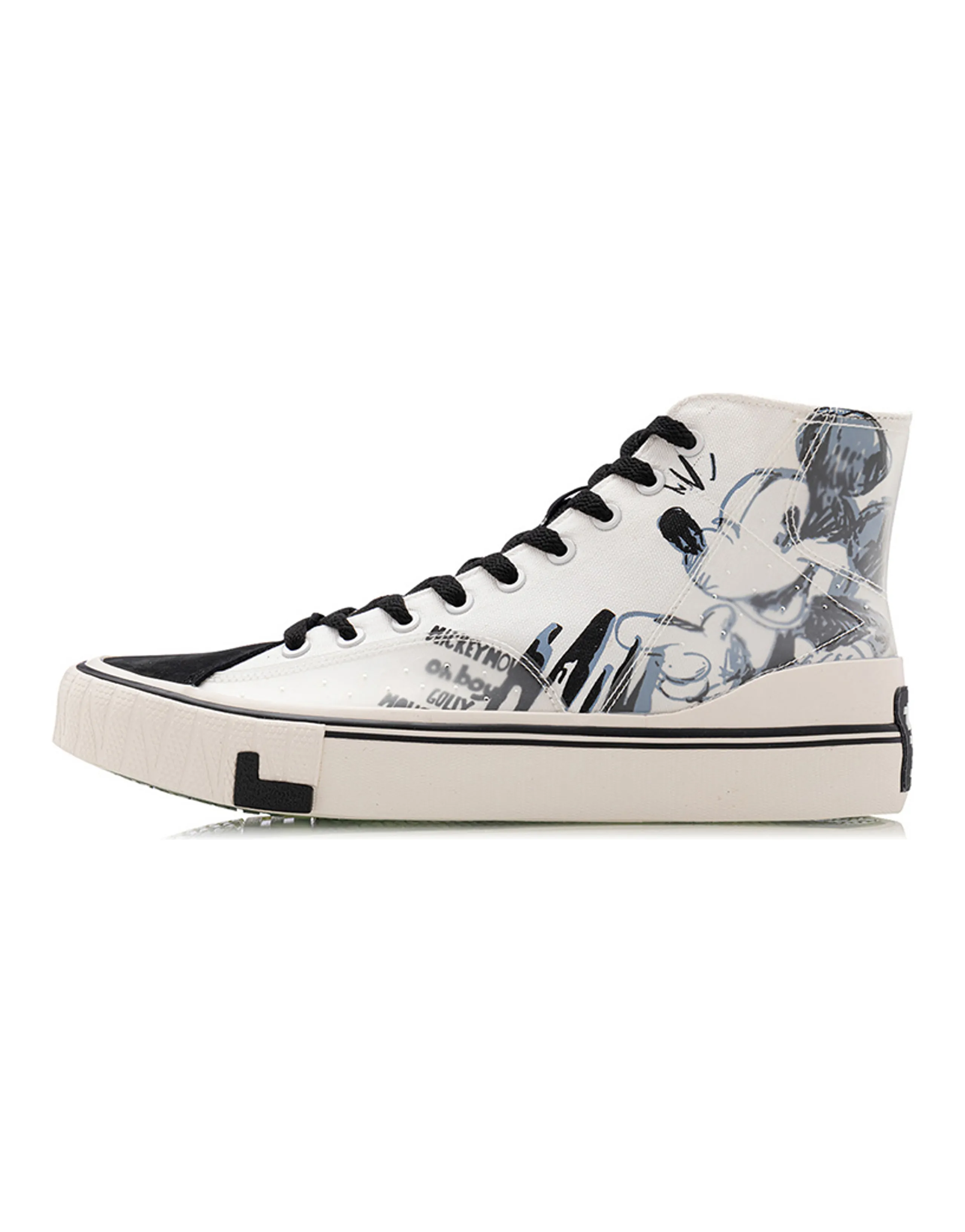 Disney x LiNing Slip Resistant, Abrasion Resistant, And Balanced High Top Canvas Shoes Women's Black Beige White