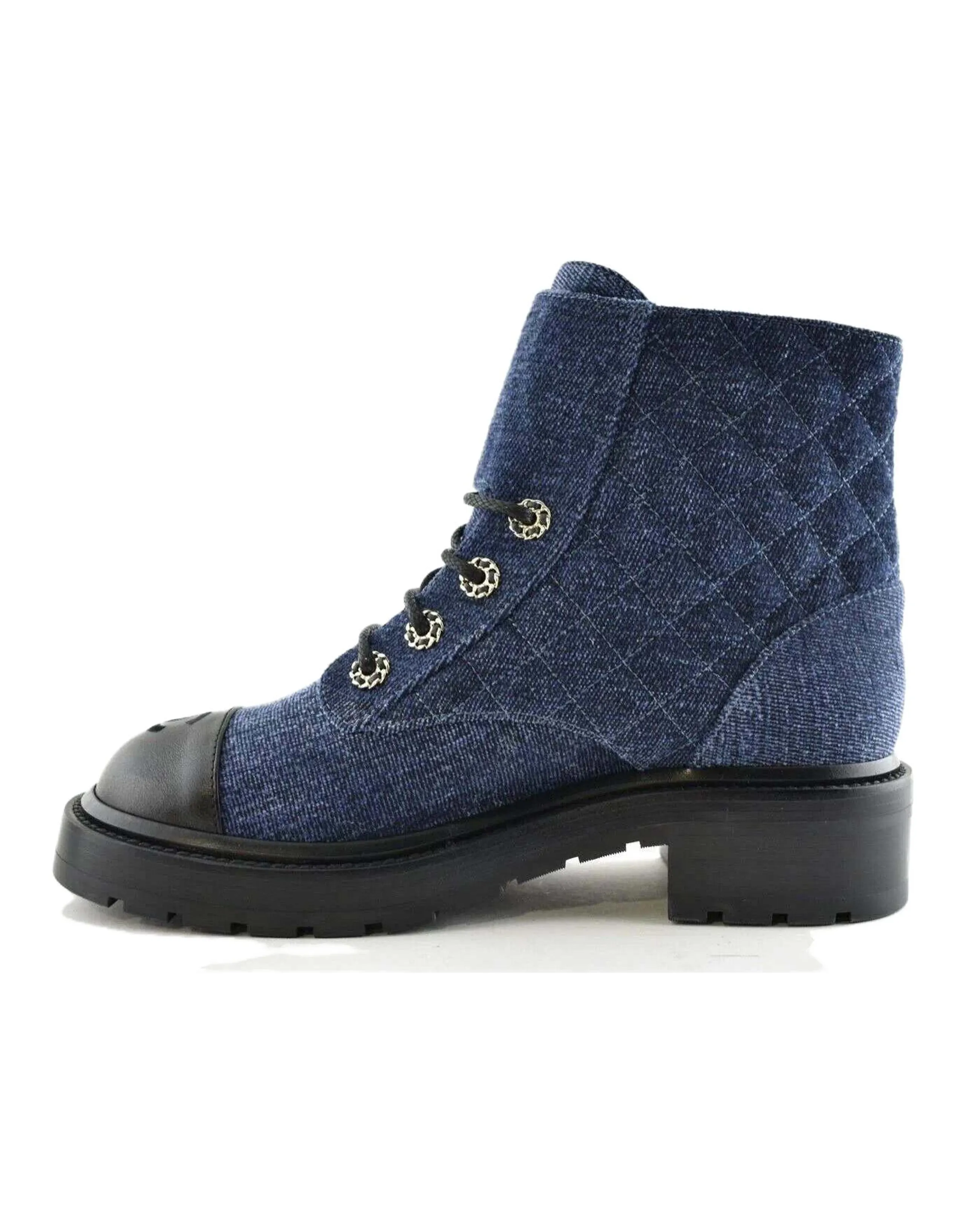 CHANEL Ankle Boots Women's Blue Black
