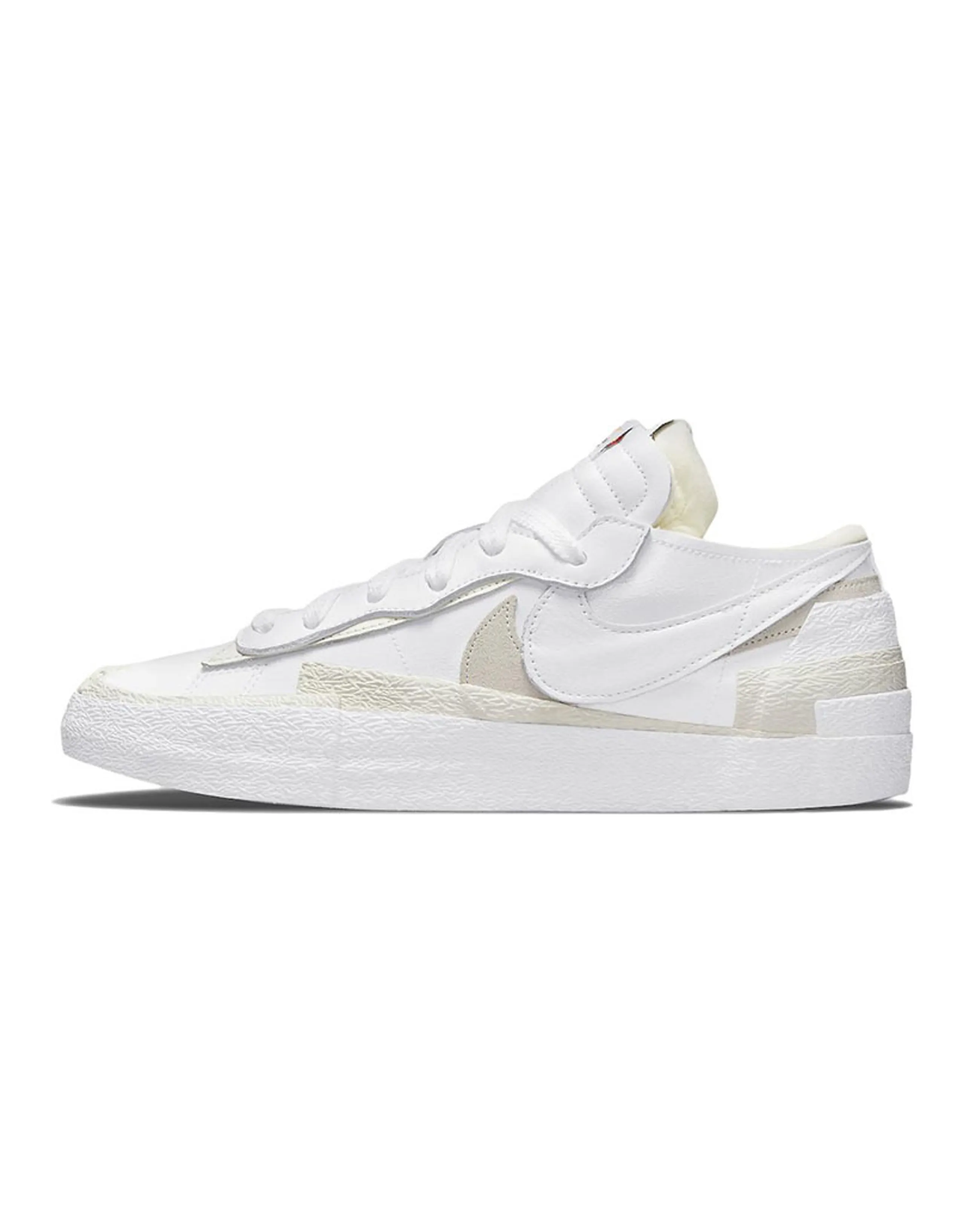 Sacai x Nike Blazer "White Patent Leather" Leather Patent Leather Deconstructed Slip-Resistant Low-Top Sneakers Unisex White