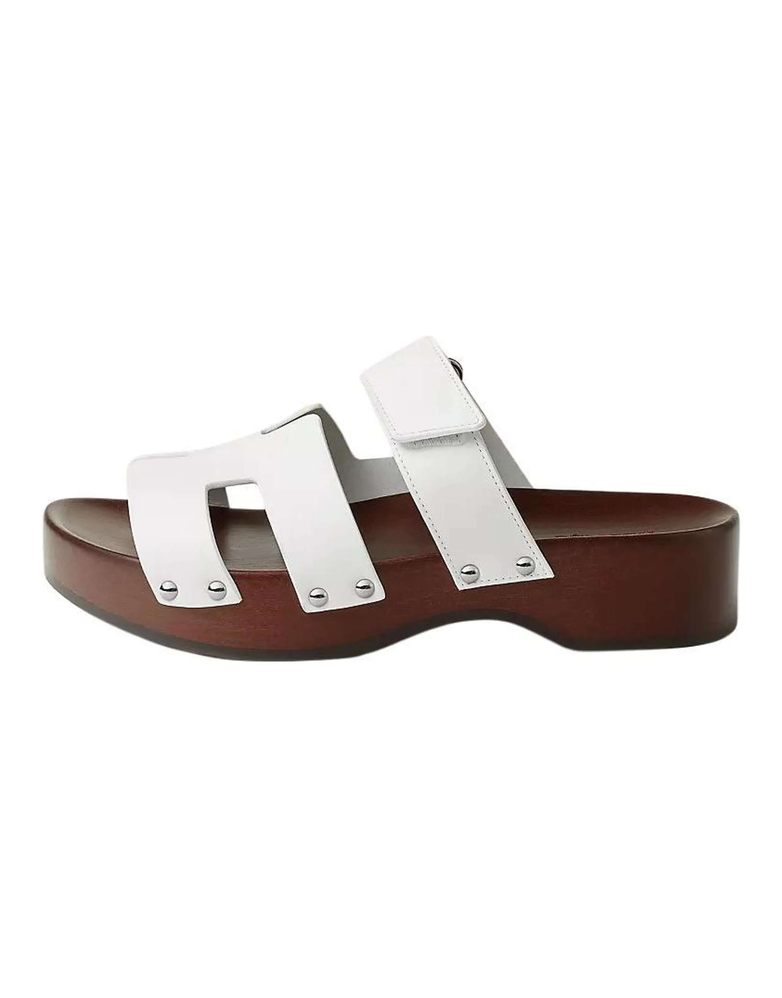 HERMES Kos Clog Calfskin Round Toe Slip-On Mule Sandals 4cm Women's White