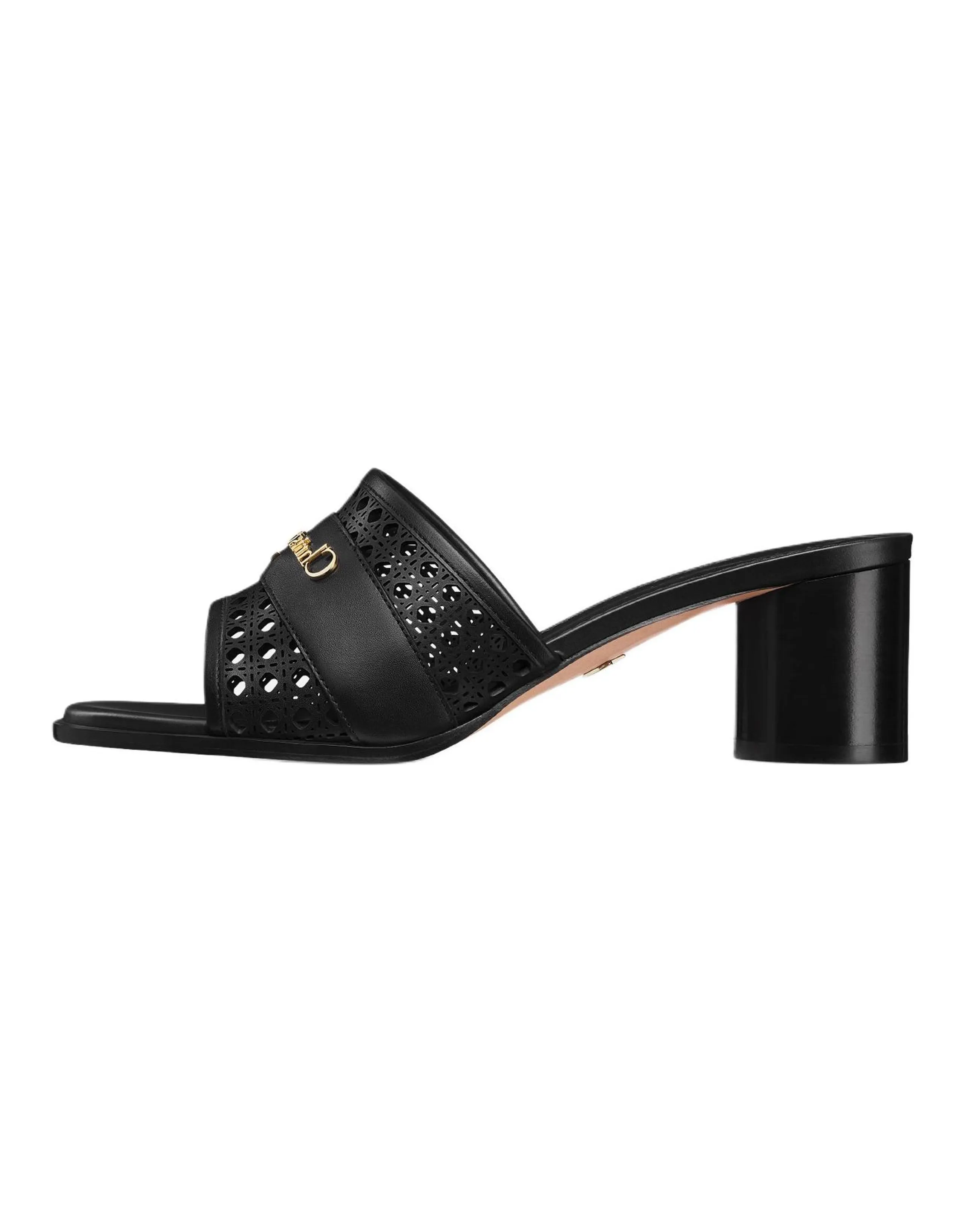 DIOR D-Lane Calfskin Round-Toe Open-Toe Slide Sandals 5.5cm Women's Black
