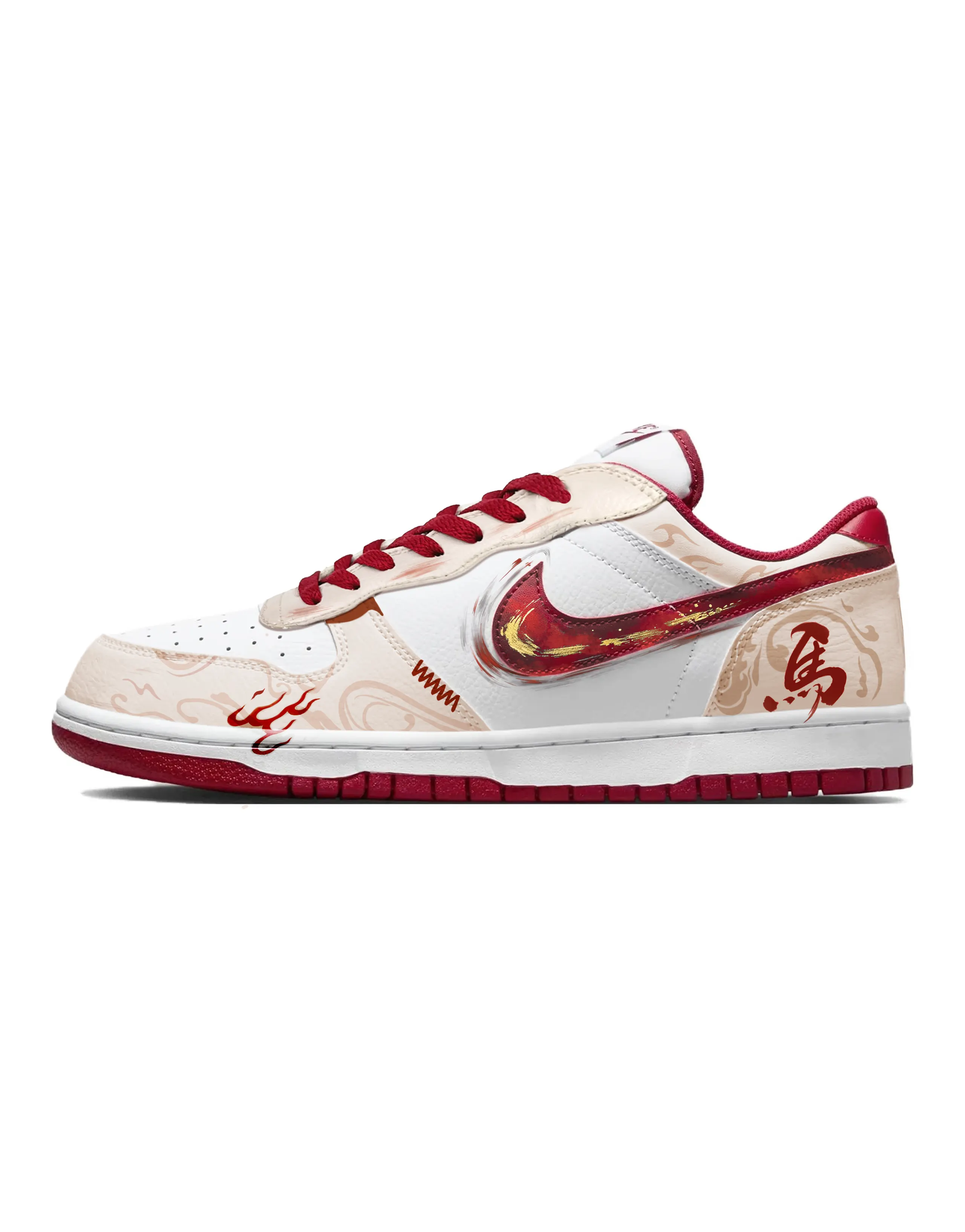 Custom Sneakers Nike Big 'Cherry Bomb' CNY Year of the Horse Low-Top Sneakers Red & White Unisex