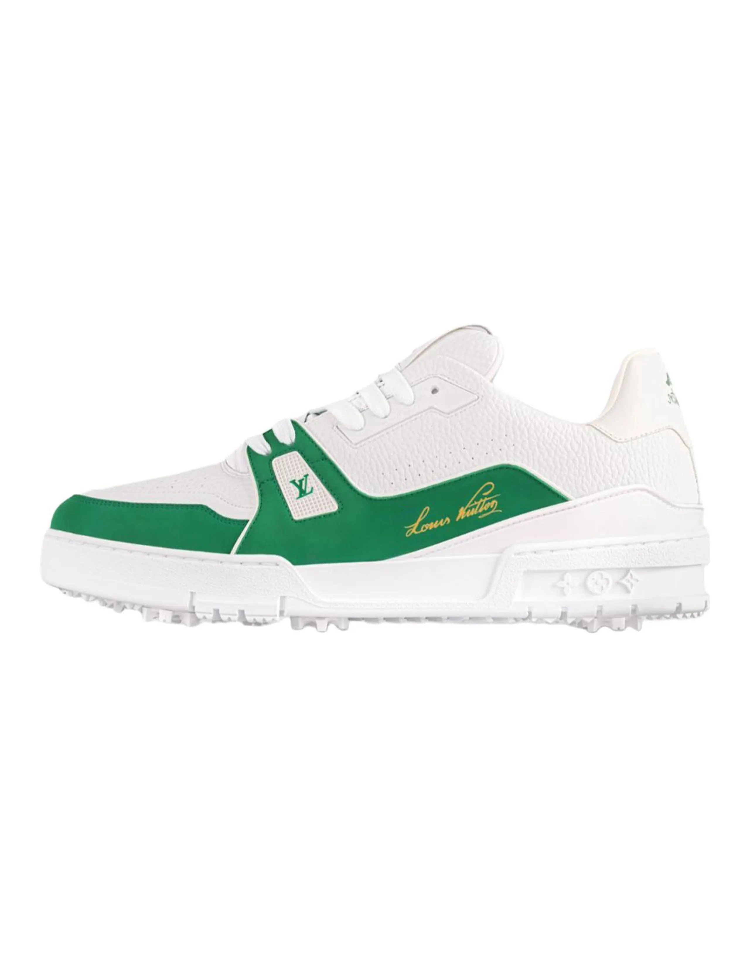 LOUIS VUITTON Trainer Round Toe Lace-Up Low-Top Sneakers Men's White Green