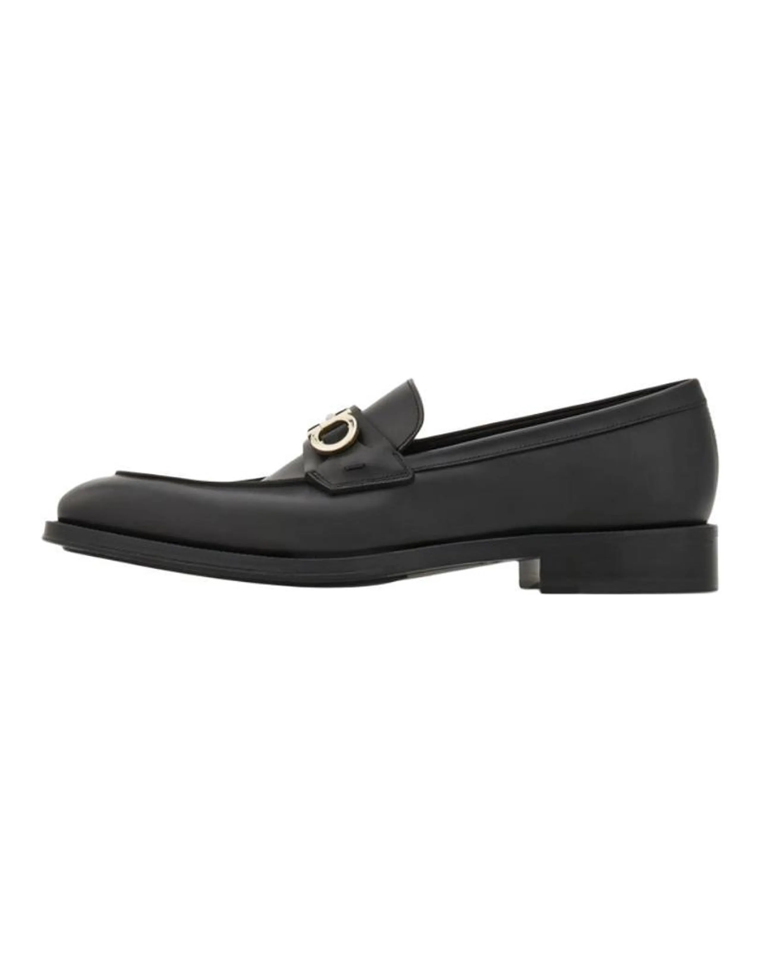 FERRAGAMO GANCINI Calfskin Leather Round-Toe Slip-On Loafers Men's Black