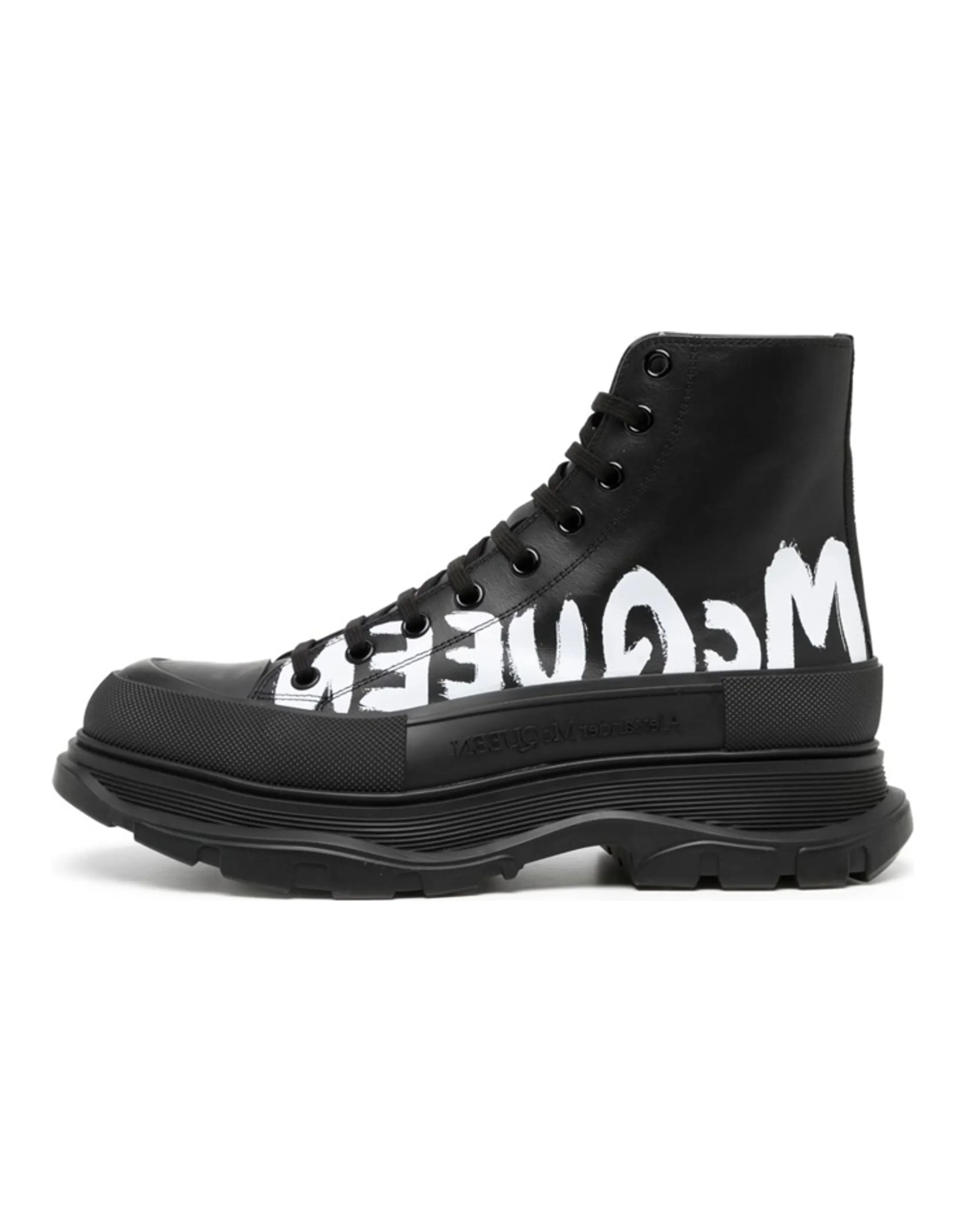 Alexander McQueen Tread Slick Boot Leather Graffiti Black White