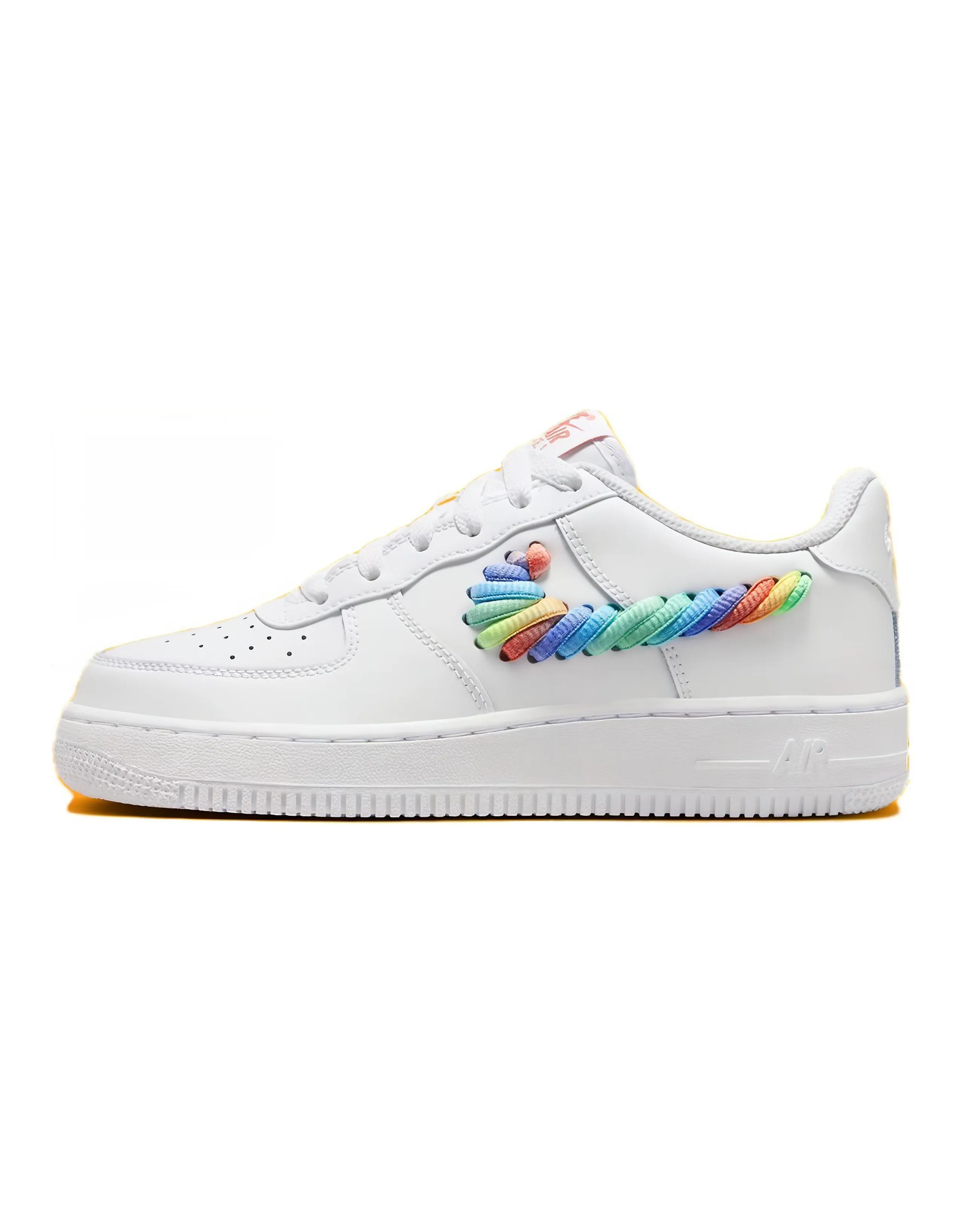 Nike Air Force 1 Low White Rainbow Lace Swoosh GS