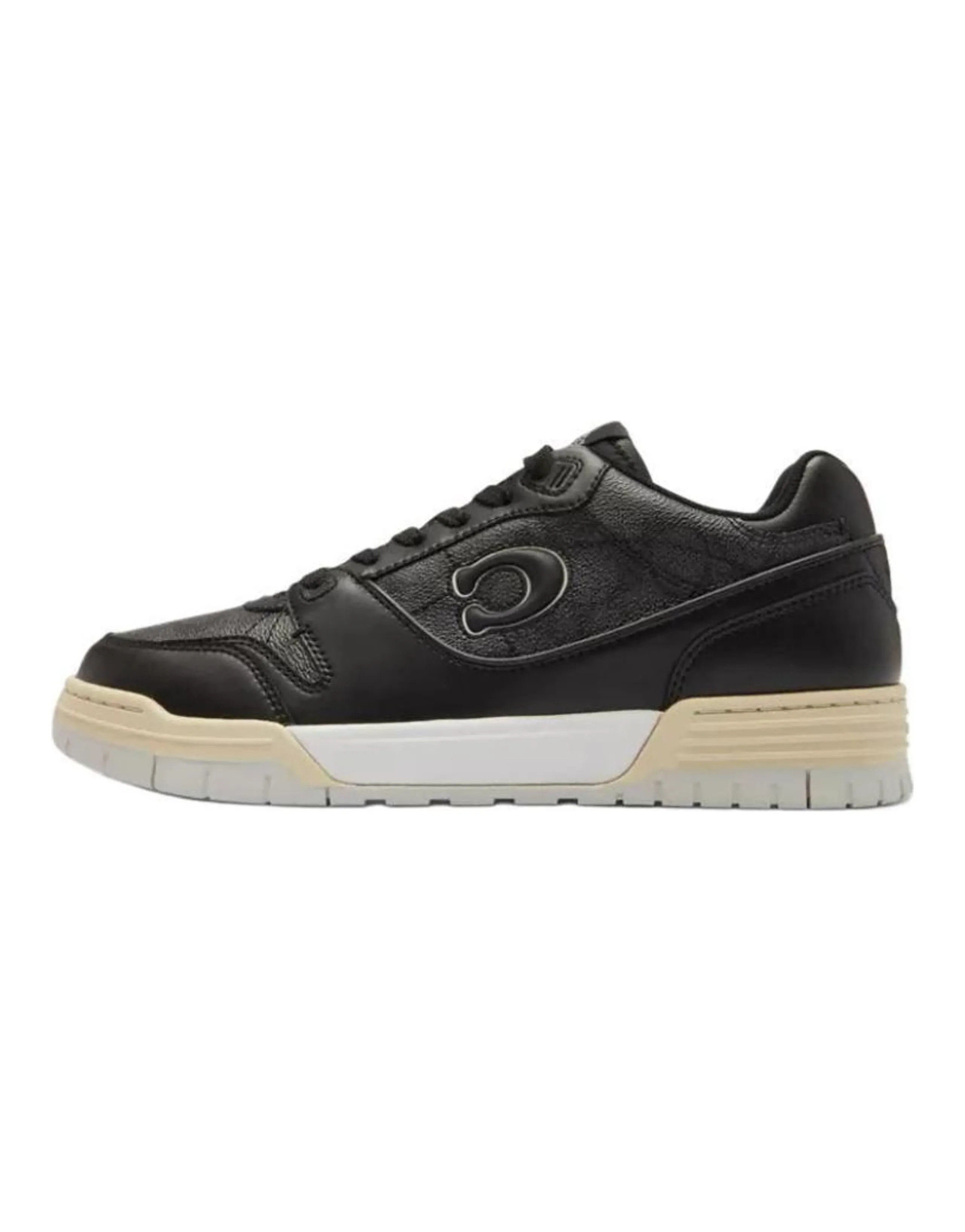 COACH Soho Leather Classic Logo Lace-Up Round Toe Low-Top Sneakers Men's Black