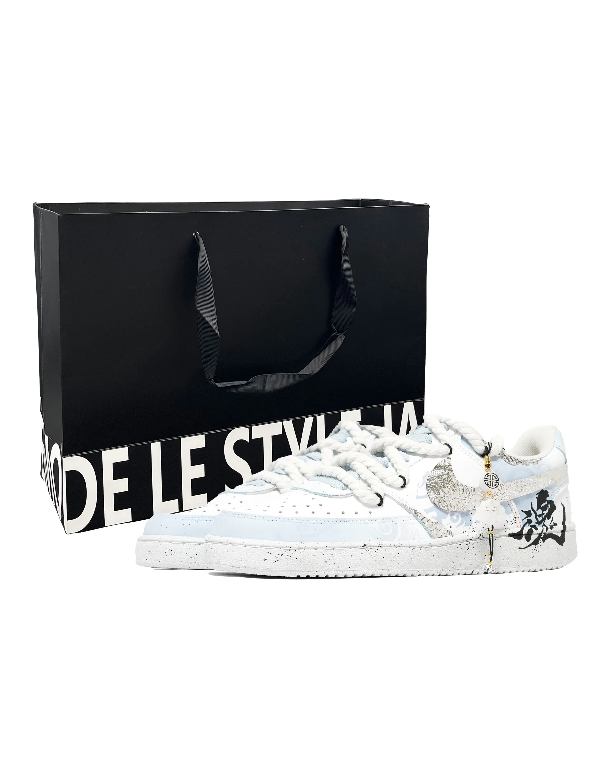 [Custom Sneakers] Nike Court Borough 2 'Haunting Dream BOX' Hedgehog Made Versatile Gradient Leather Patch Deconstruction Wear-Resistant Breathable Low-Top Skate Shoes Unisex Blue