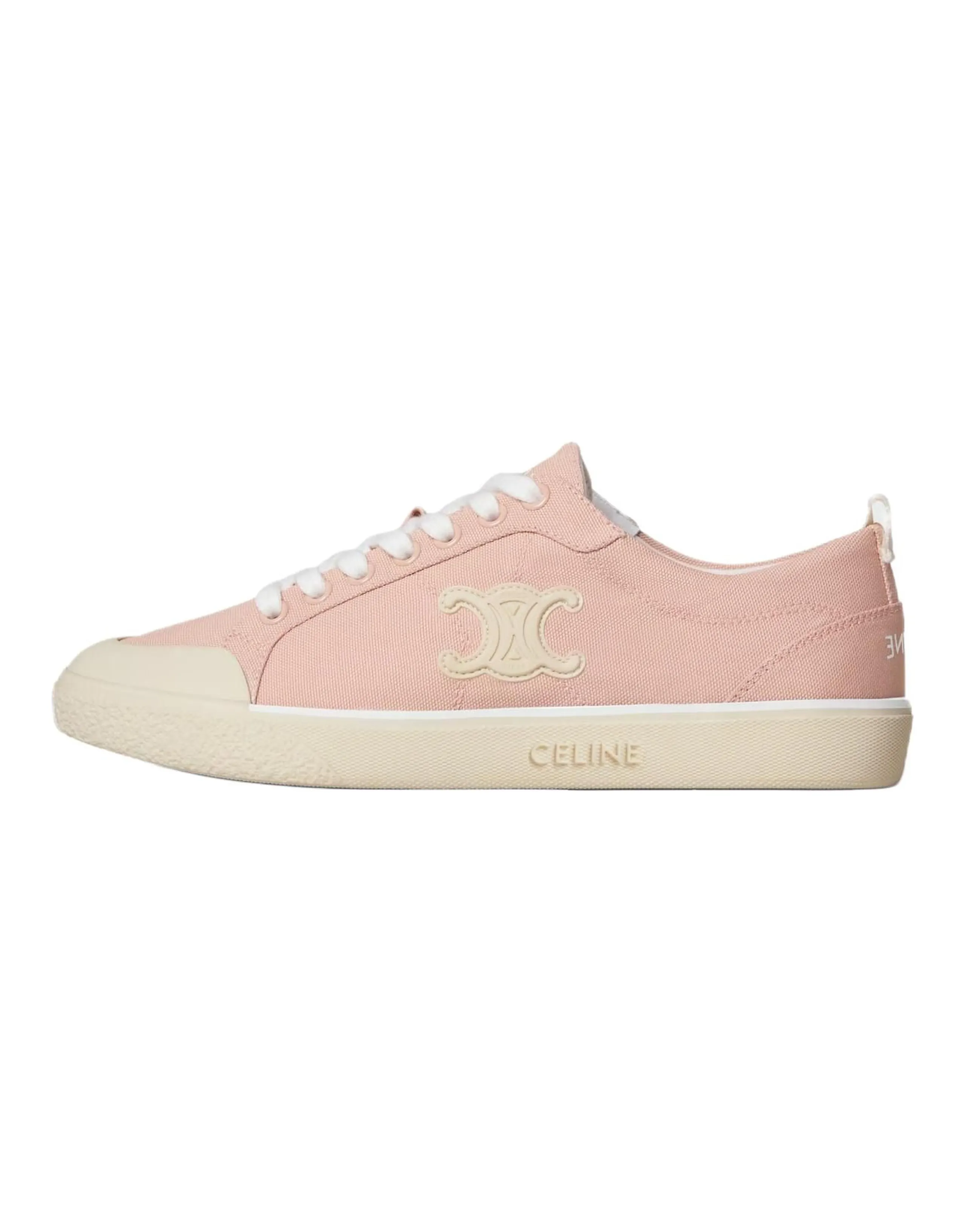 CELINE Flat Lace-Up Low-Top Canvas Shoes Women's Pink