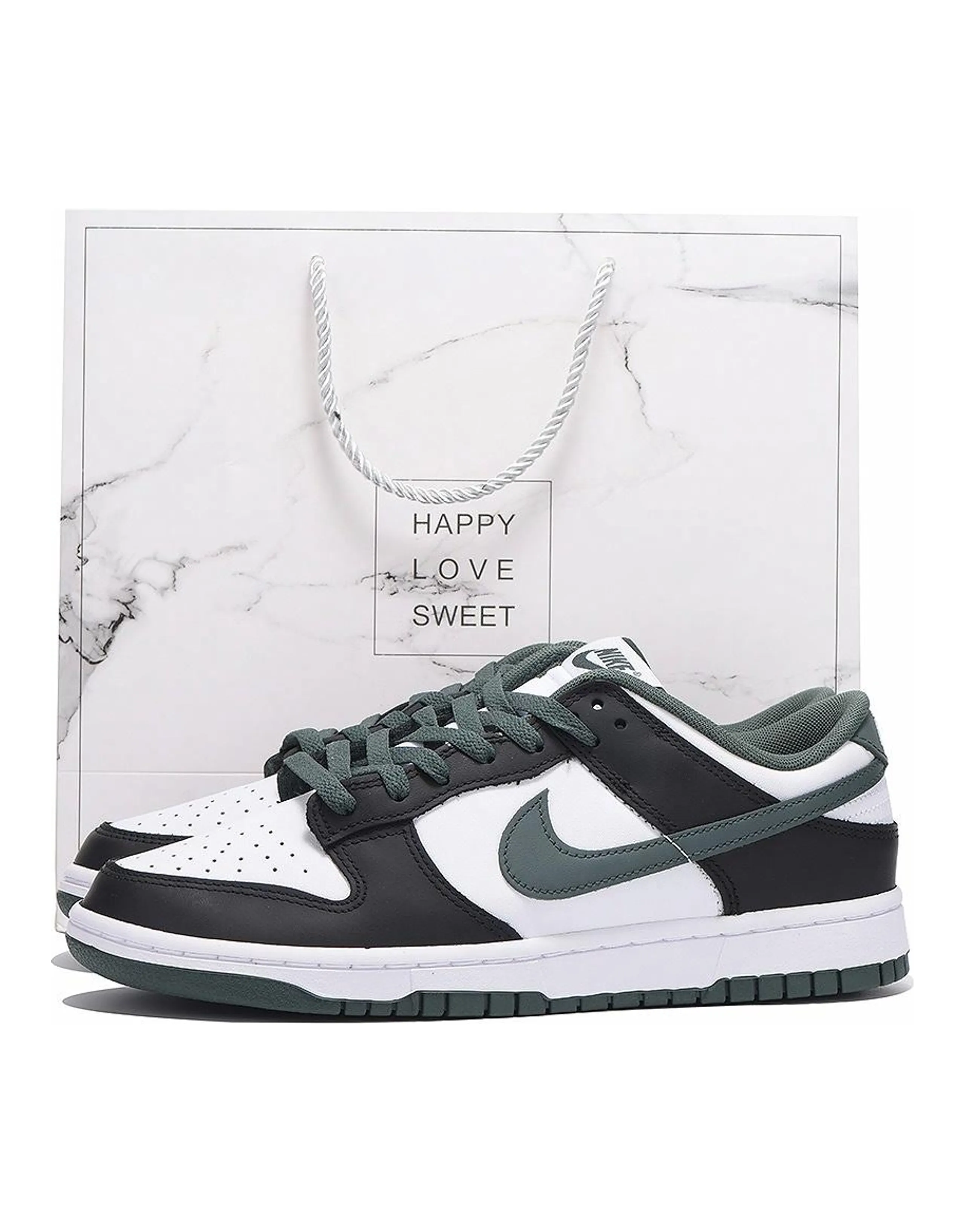 Nike Dunk Coverage Anti-Slip And Wear-Resistant Low-Top Skateboard Shoes Unisex Black White Green