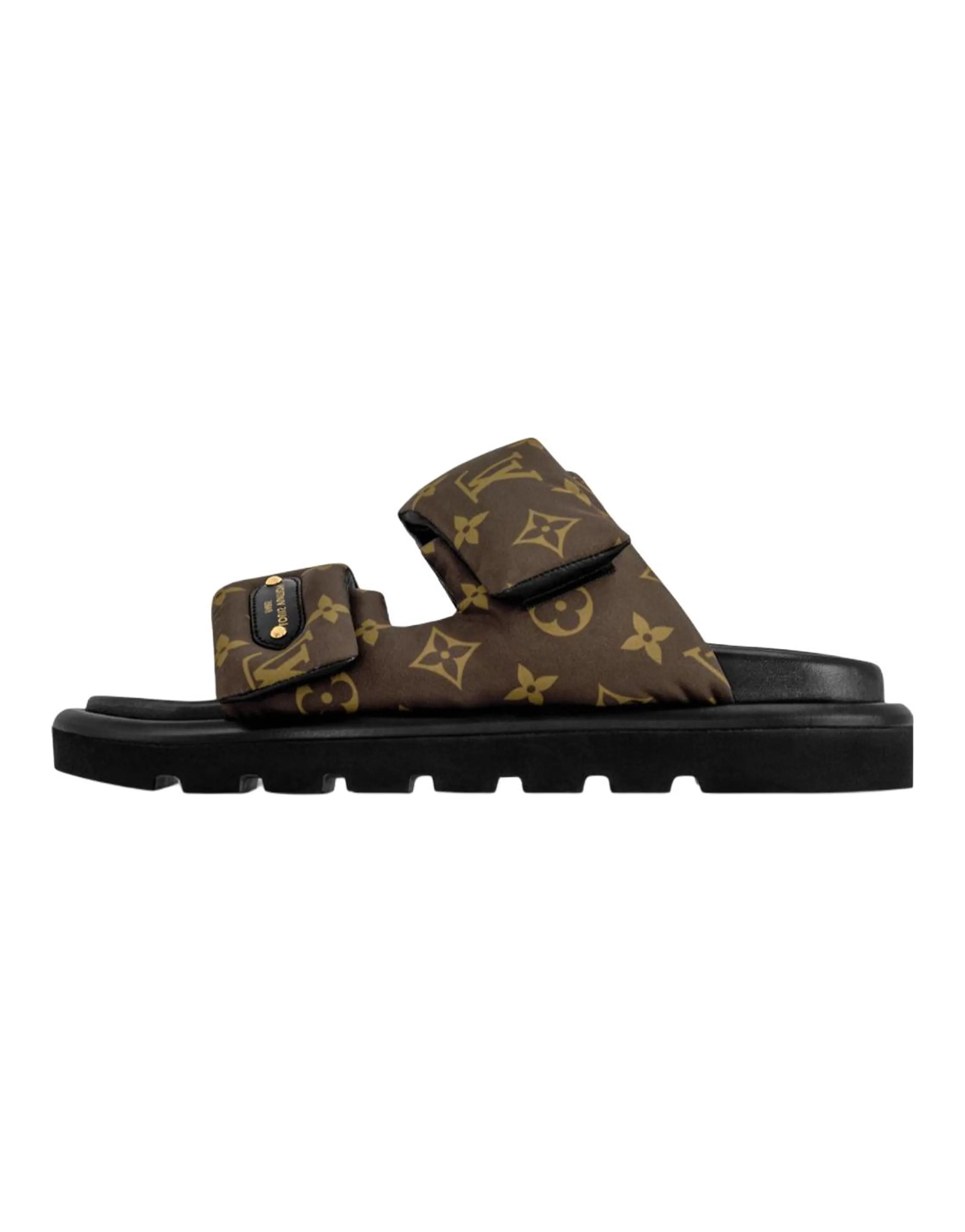 LOUIS VUITTON Pool Pillow Leather Flat Open-Toe Flip-Flops Women's Brown