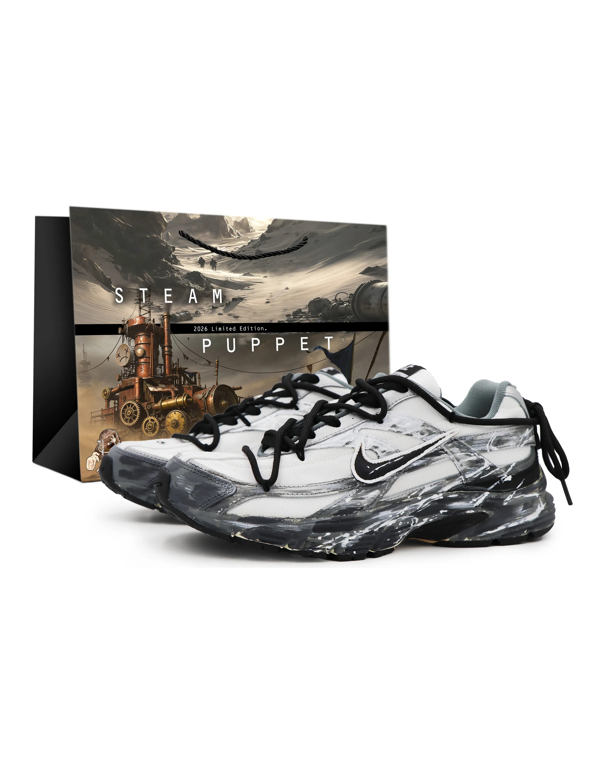 [Custom Sneakers] Nike Initiator Nuclear Fusion Wasteland Style Techwear Design Deconstruction Gift Bag Low-Top Running Shoes Men's Grey White Black