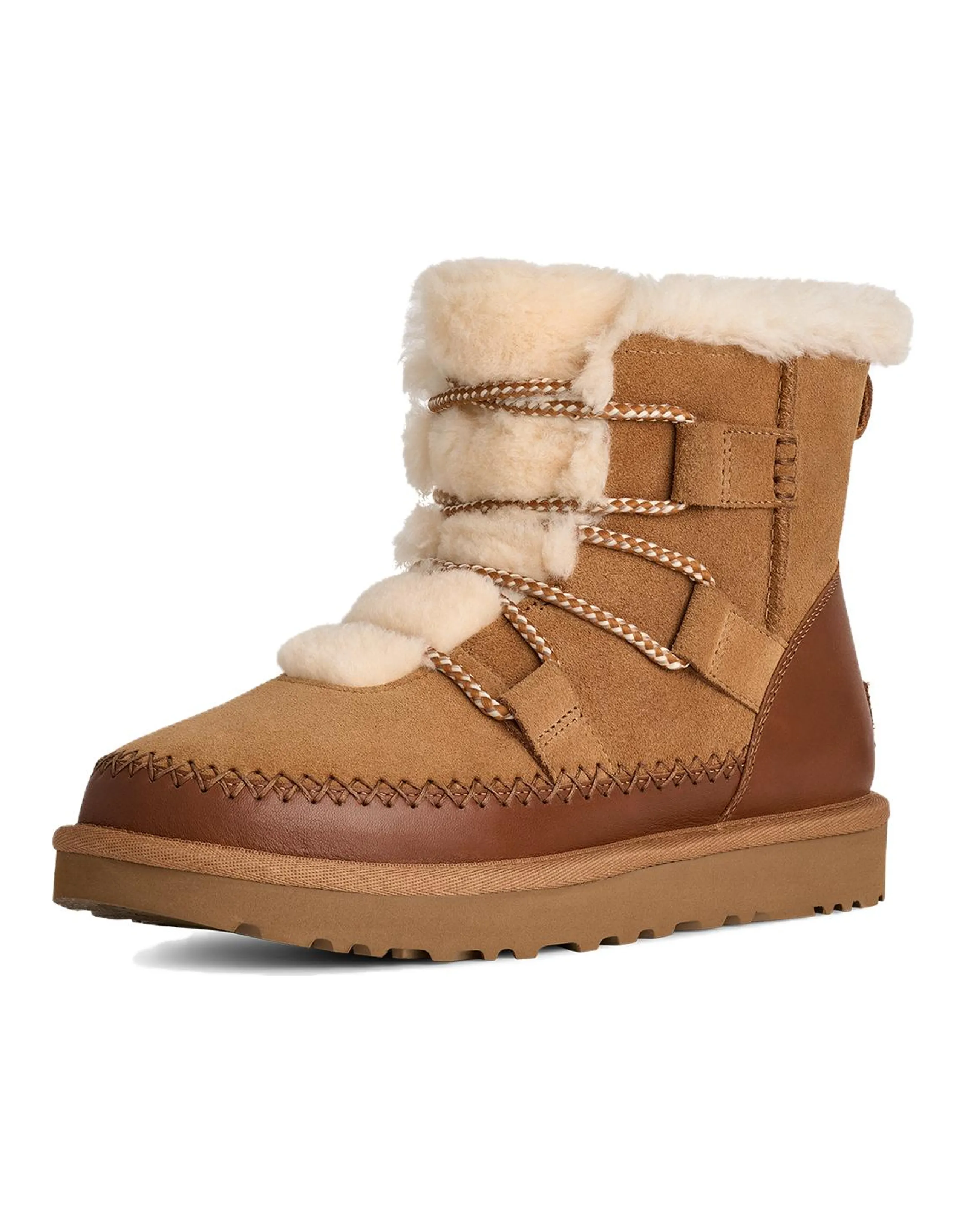 UGG Classic Novelty Cow Split Leather Round Toe Platform Short-Cut Snow Boots Women's Chestnut