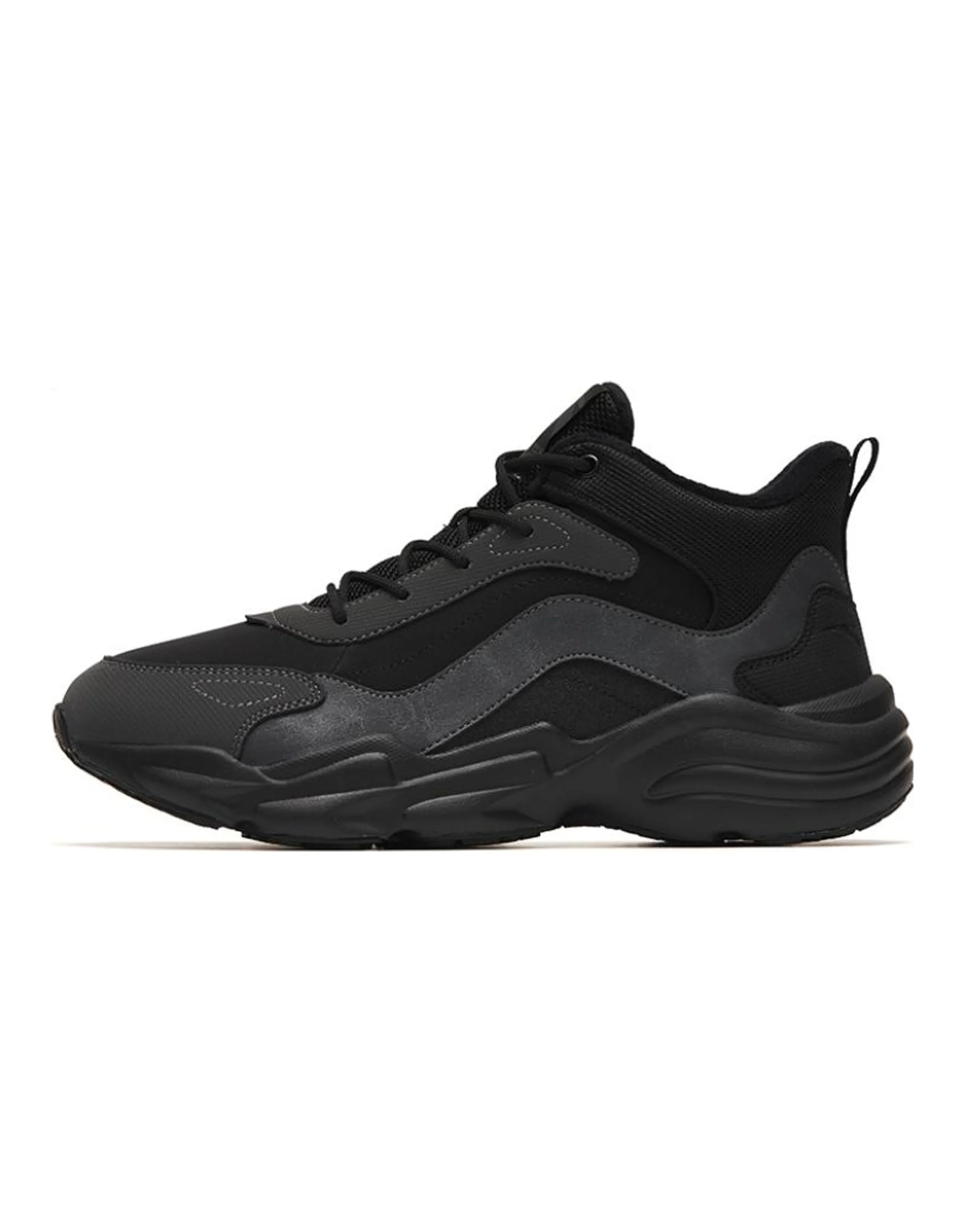 Anta Walker Slip-Resistant Warm Mid-Top Sports Casual Shoes Black Gray