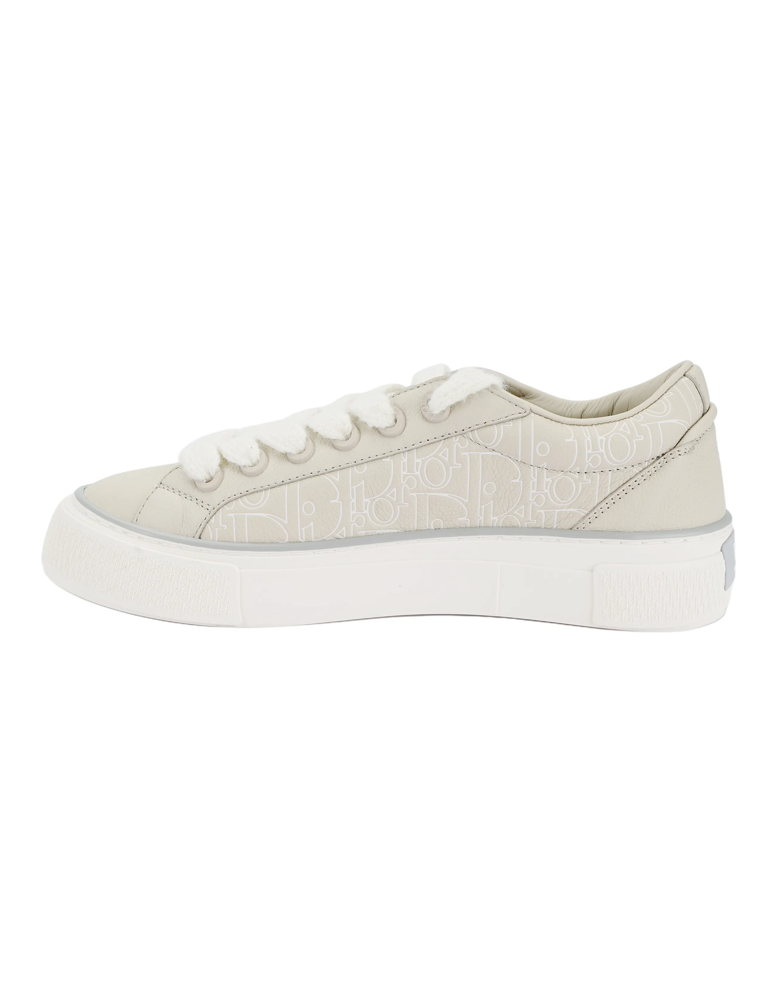 DIOR B33 Calfskin Leather Round Toe Lace-Up Low-Top Skate Shoes Unisex Beige