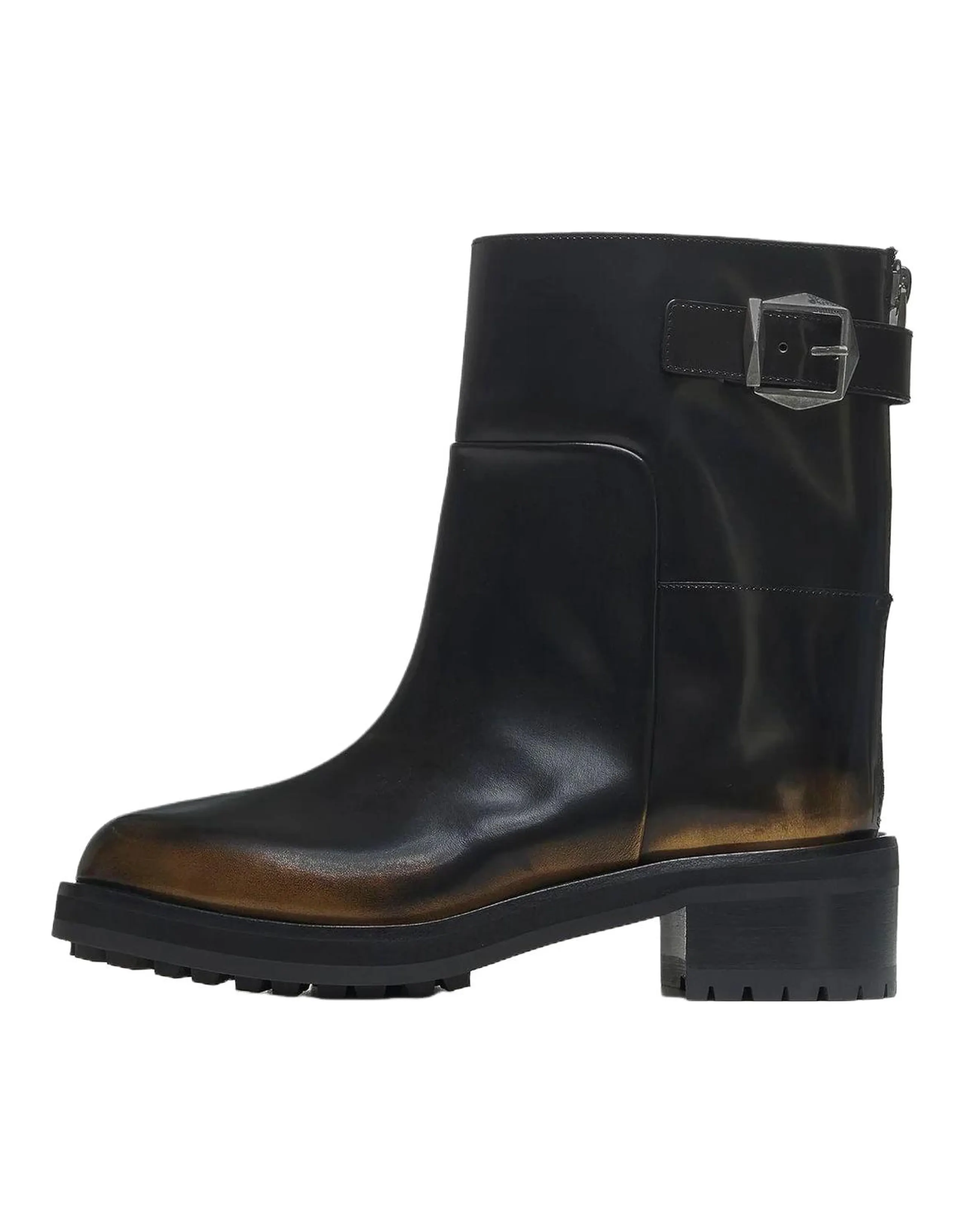 Jimmy Choo Leather Buckle Round Toe Zip Ankle Boots 5.5cm Women's Black