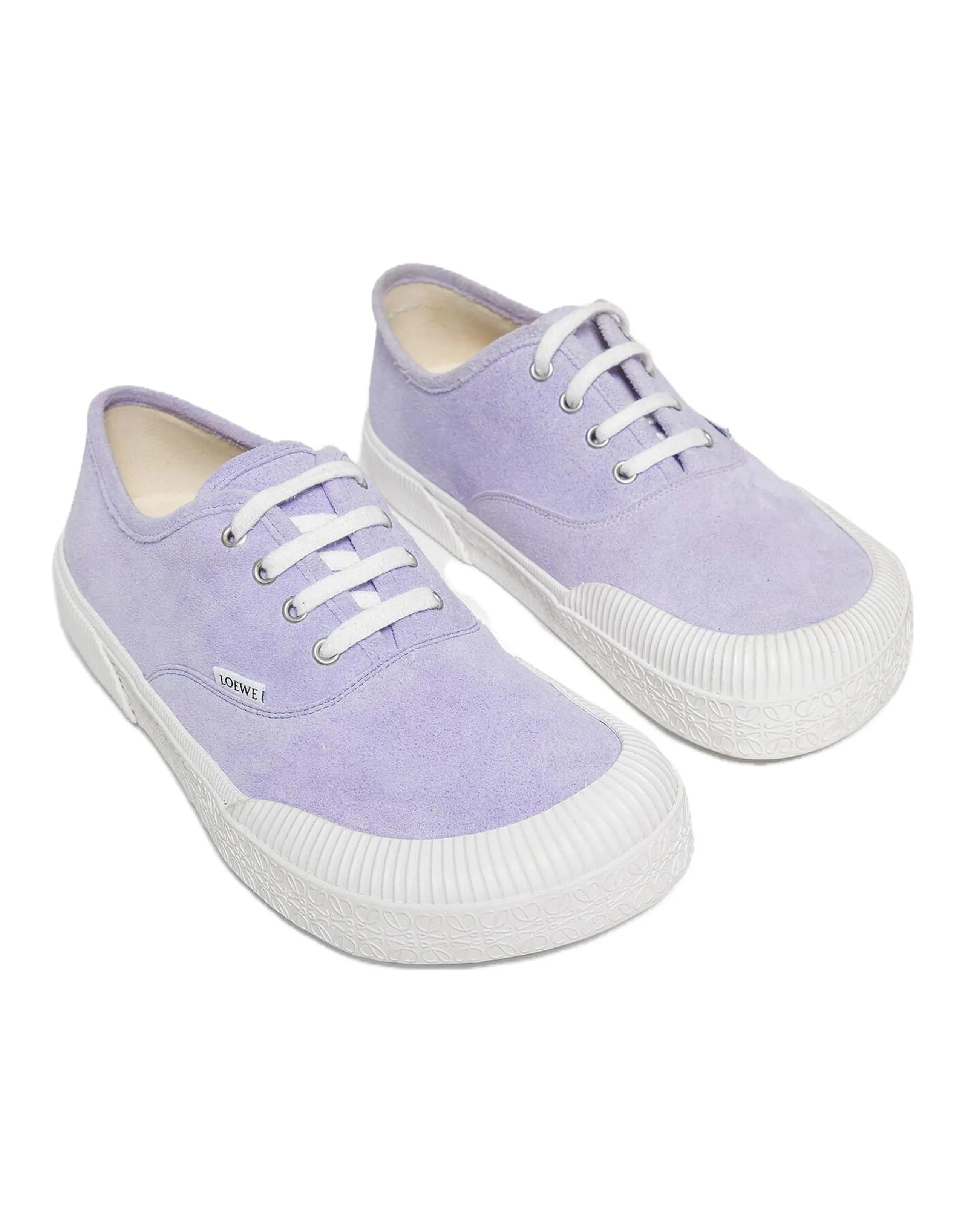 LOEWE Terra Vulca Suede Round-Toe Logo Low-Top Sneakers Men's Lilac Purple