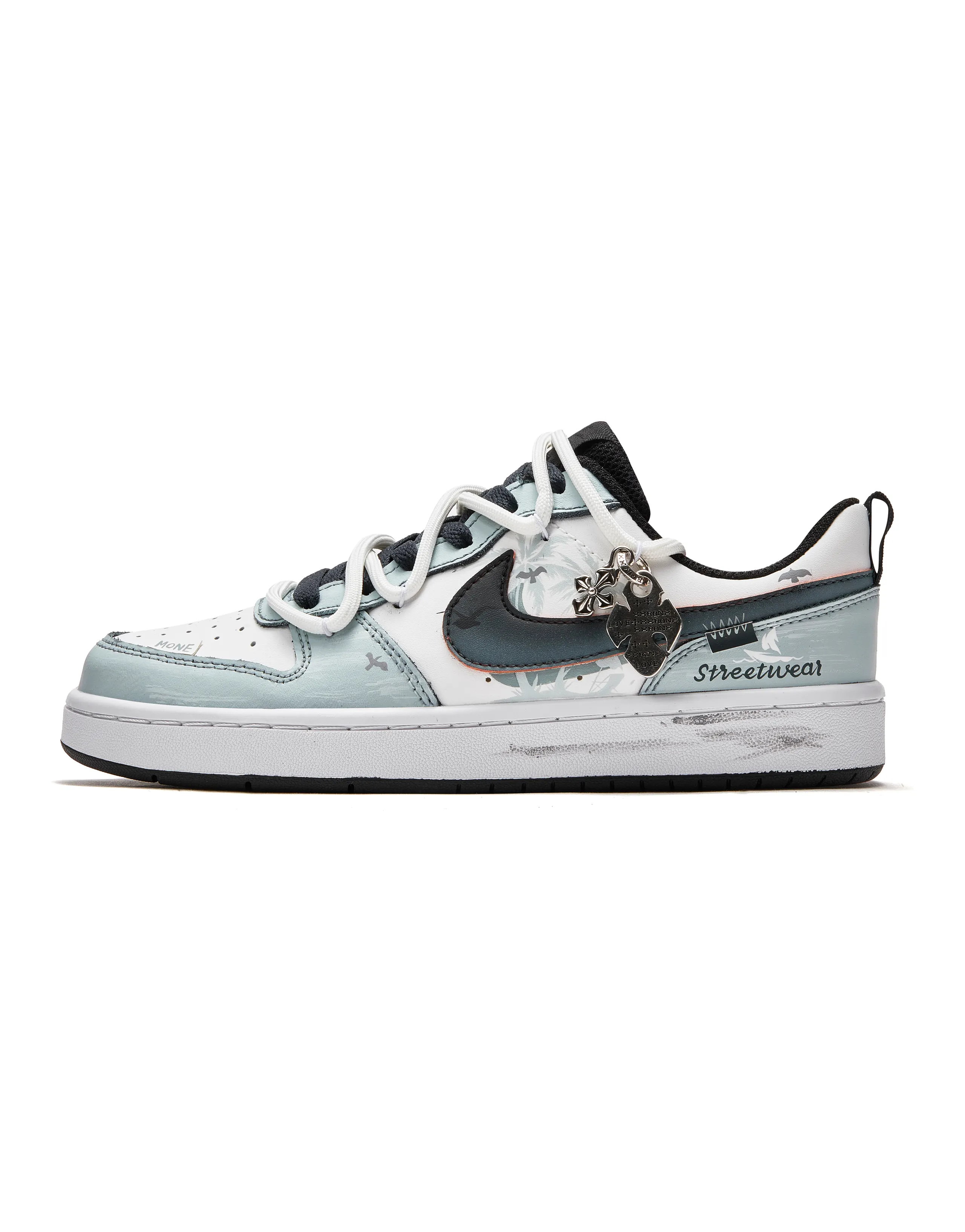 Nike Court Borough 2 Low-Top Skateboard Shoes GS White Blue